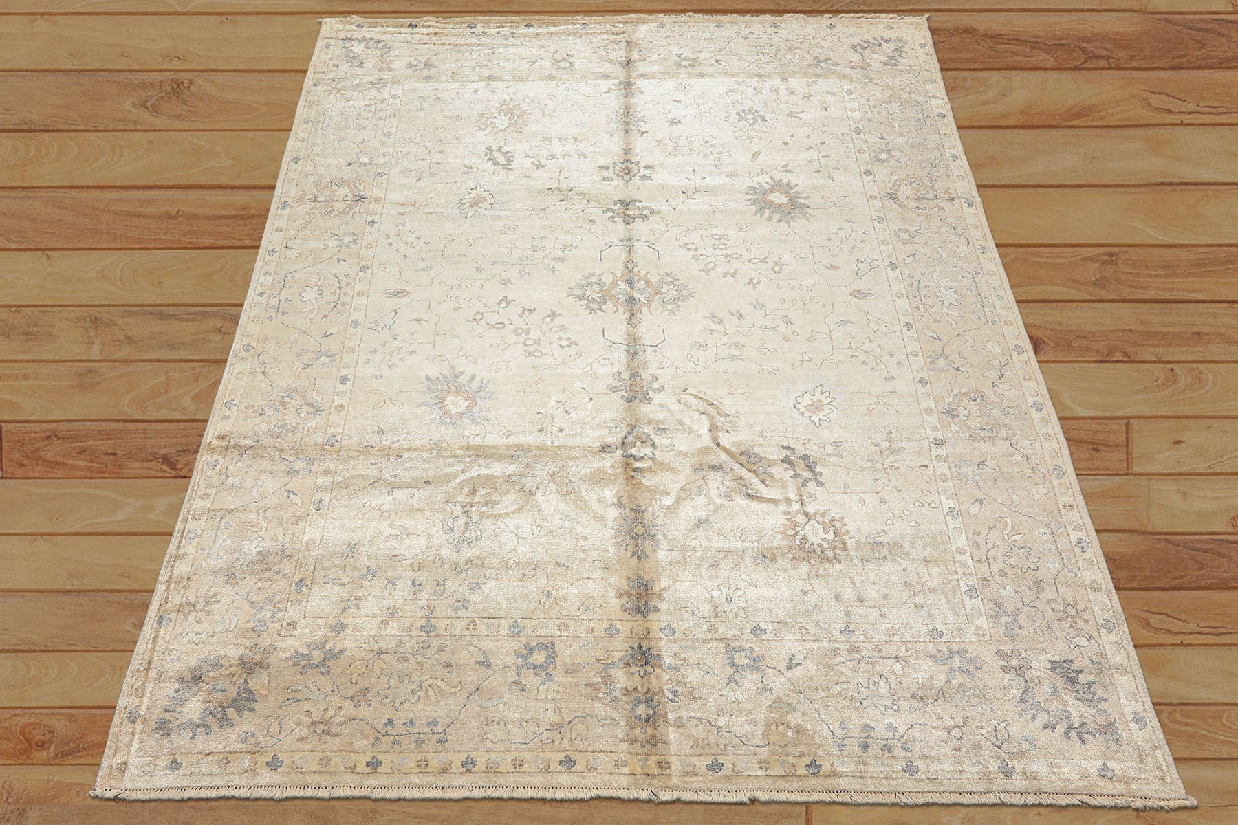 8x10 Ivory, Taupe, Gray Color Hand Knotted Oushak Bamboo Silk Traditional Oriental Rug