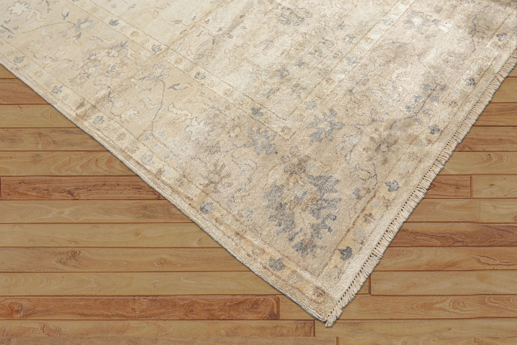 8x10 Ivory, Taupe, Gray Color Hand Knotted Oushak Bamboo Silk Traditional Oriental Rug