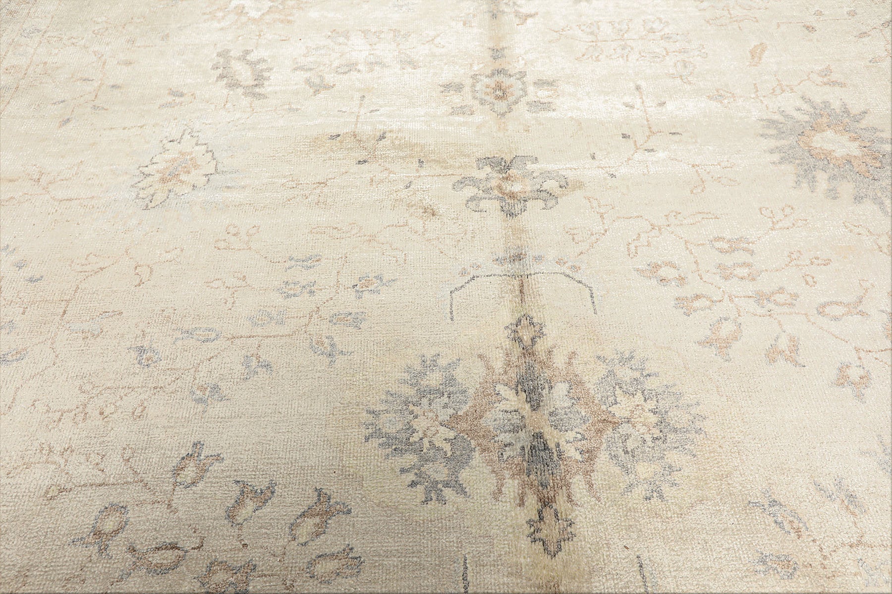 8x10 Ivory, Taupe, Gray Color Hand Knotted Oushak Bamboo Silk Traditional Oriental Rug
