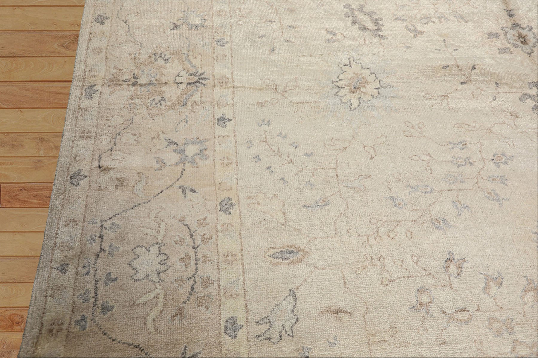 8x10 Ivory, Taupe, Gray Color Hand Knotted Oushak Bamboo Silk Traditional Oriental Rug