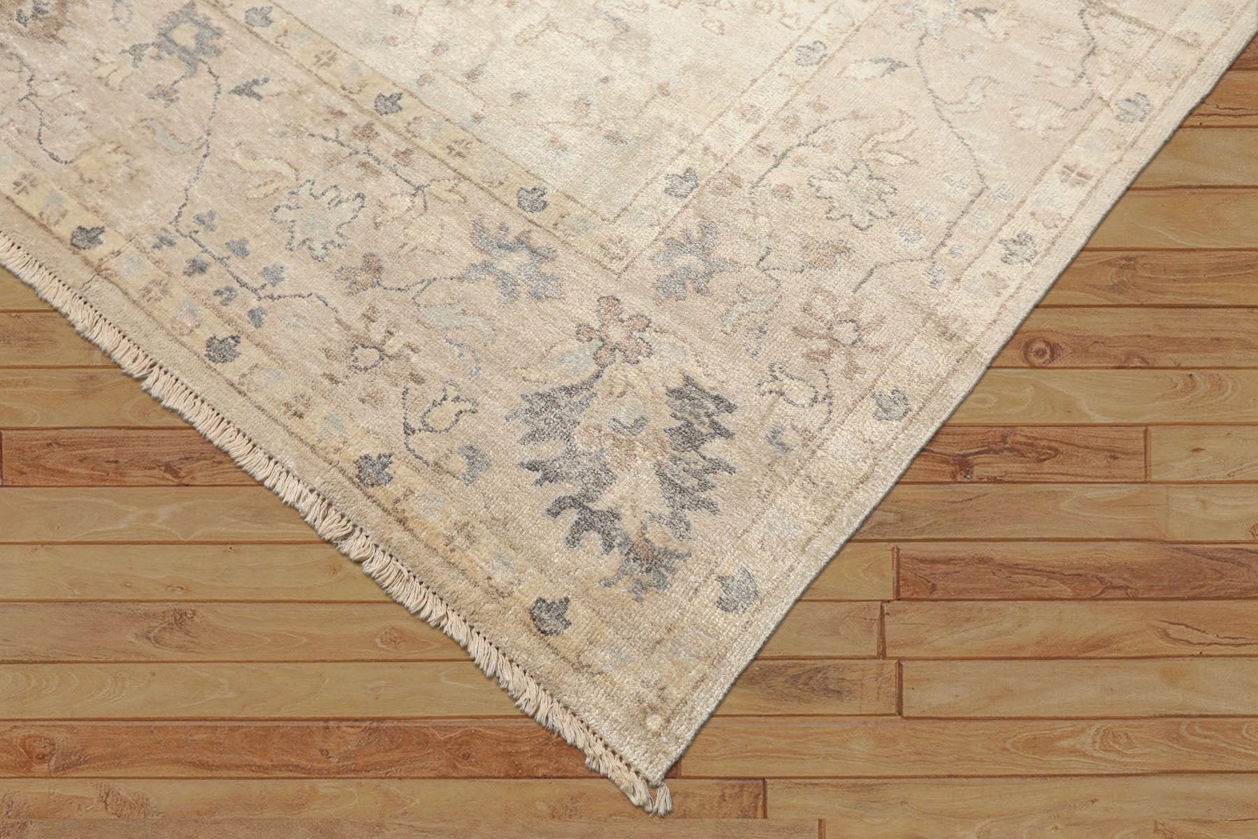 8x10 Ivory, Taupe, Gray Color Hand Knotted Oushak Bamboo Silk Traditional Oriental Rug