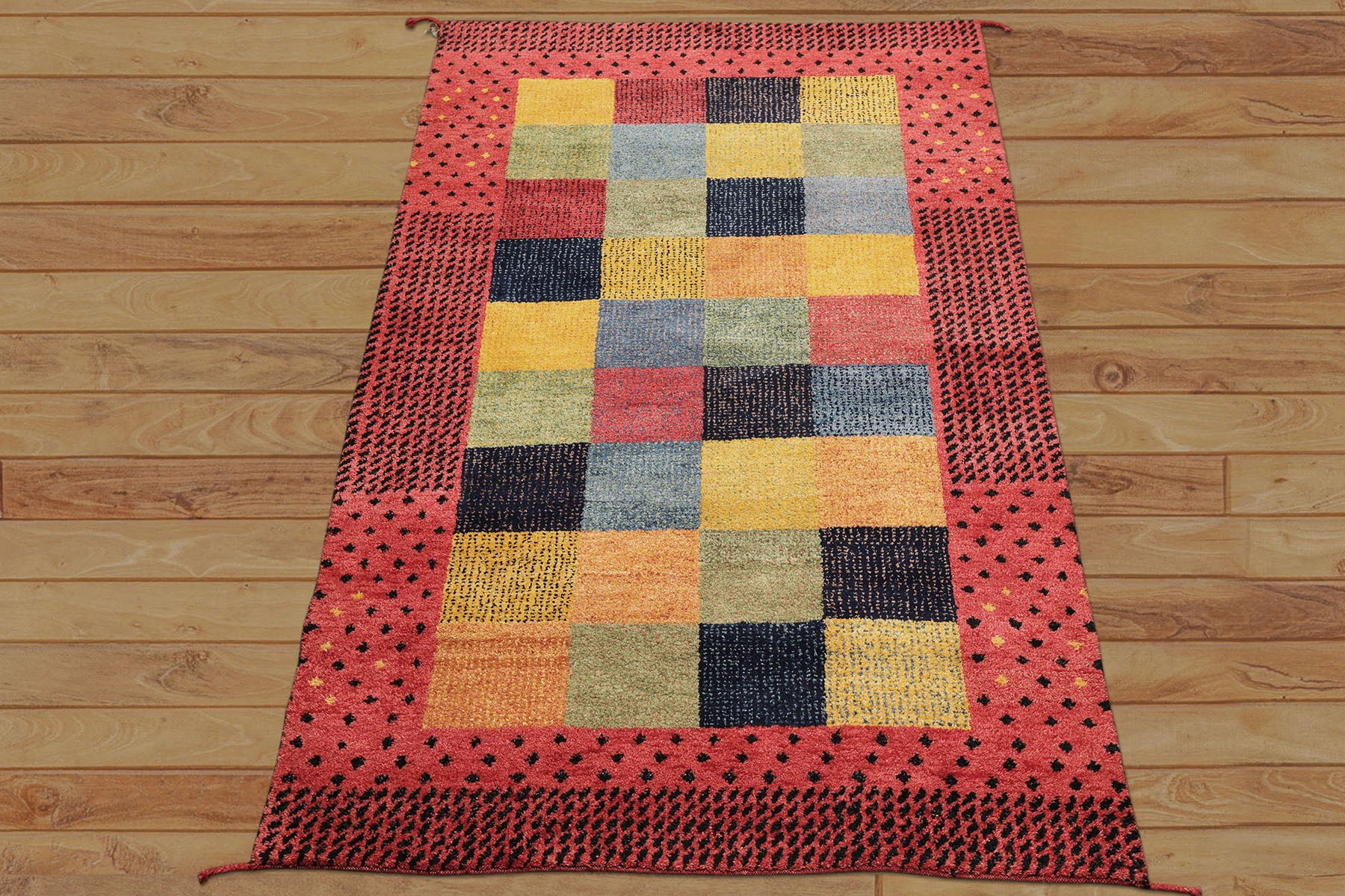 5x8 Rose, Gold, Navy Color Hand Knotted Gabbeh Wool Modern & Contemporary Oriental Rug