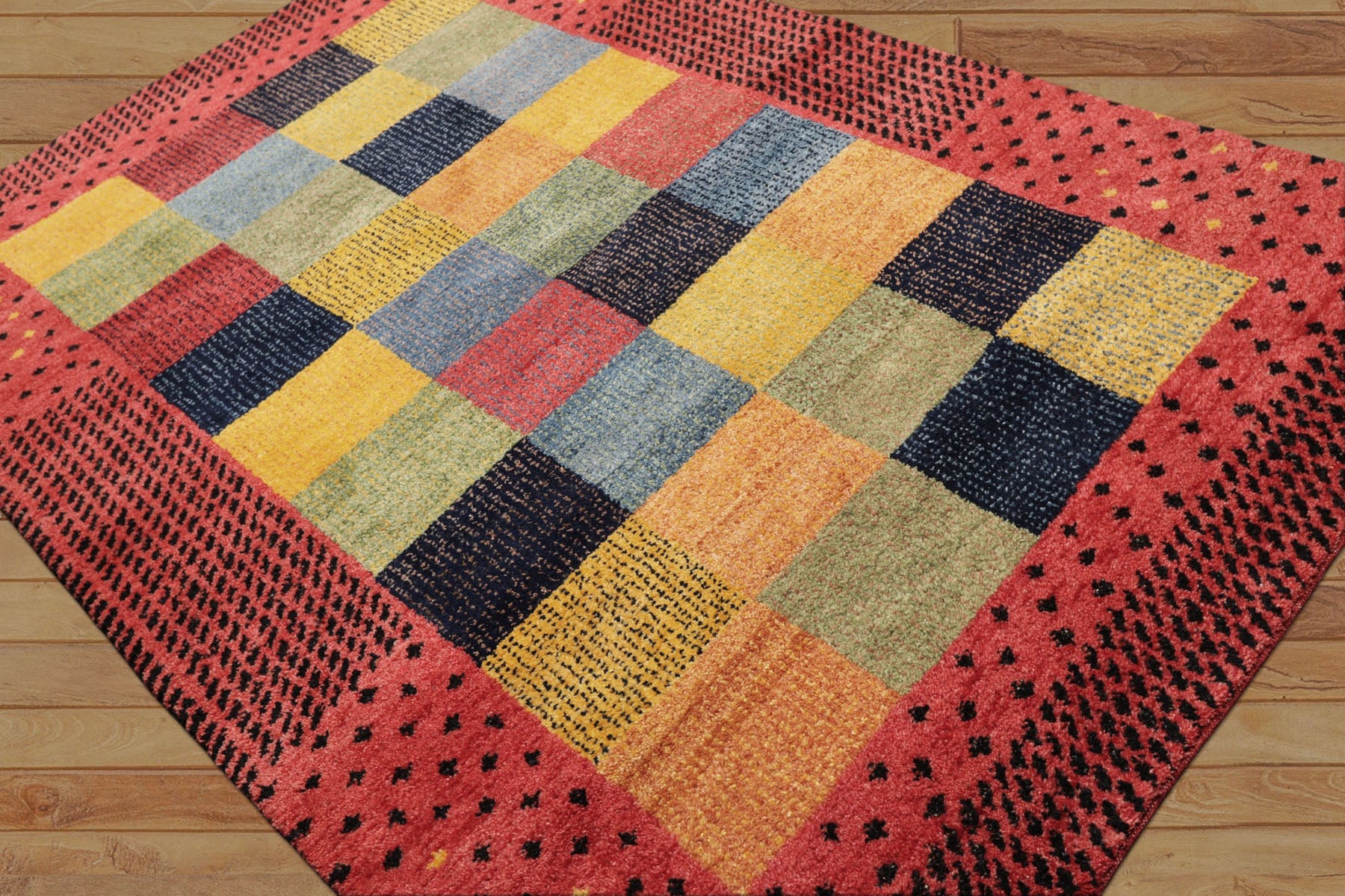 5x8 Rose, Gold, Navy Color Hand Knotted Gabbeh Wool Modern & Contemporary Oriental Rug