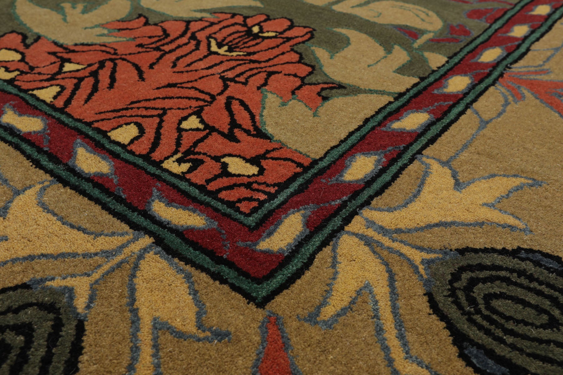 LoomBloom 8'x10' Green Hand Tufted Wool Rug in an Arts & Crafts William Morris Style