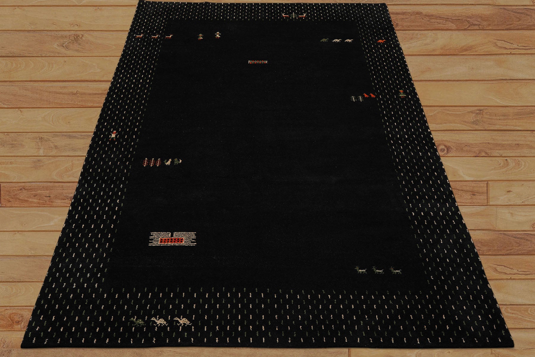 8x11 Black, Ivory, Sage Color Hand Knotted Gabbeh Wool Modern & Contemporary Oriental Rug