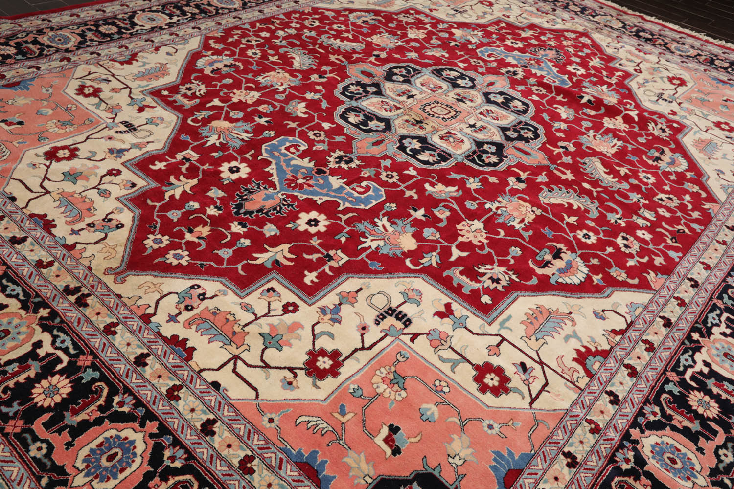 Palace Red, Ivory, Black Color Hand Knotted All-Over 100% Wool Traditional-Persian/Oriental Oriental Rug