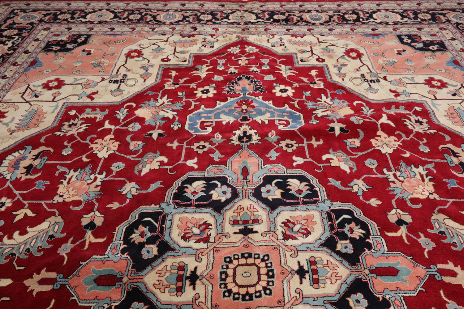 Palace Red, Ivory, Black Color Hand Knotted All-Over 100% Wool Traditional-Persian/Oriental Oriental Rug