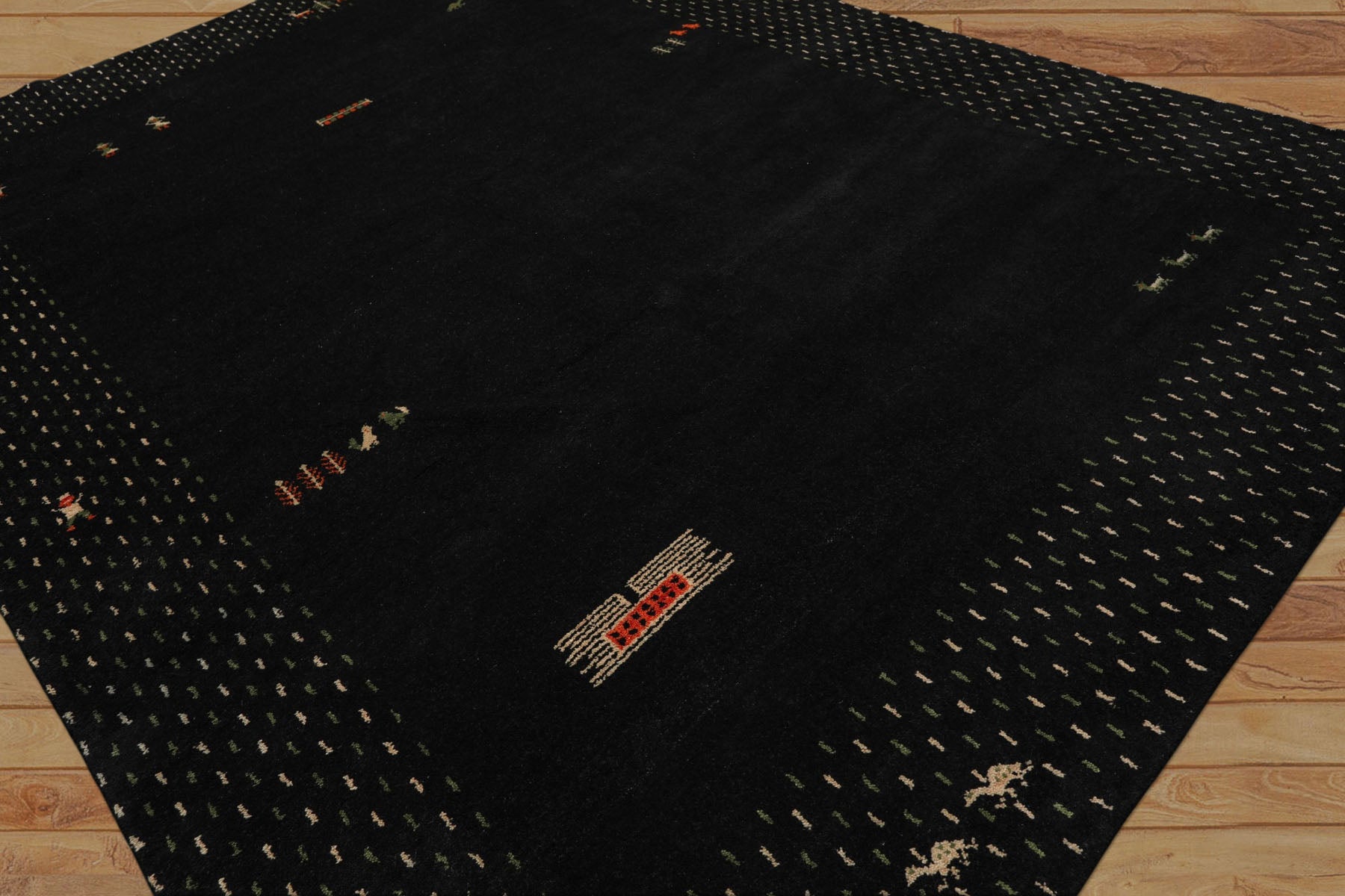 8x11 Black, Ivory, Sage Color Hand Knotted Gabbeh Wool Modern & Contemporary Oriental Rug