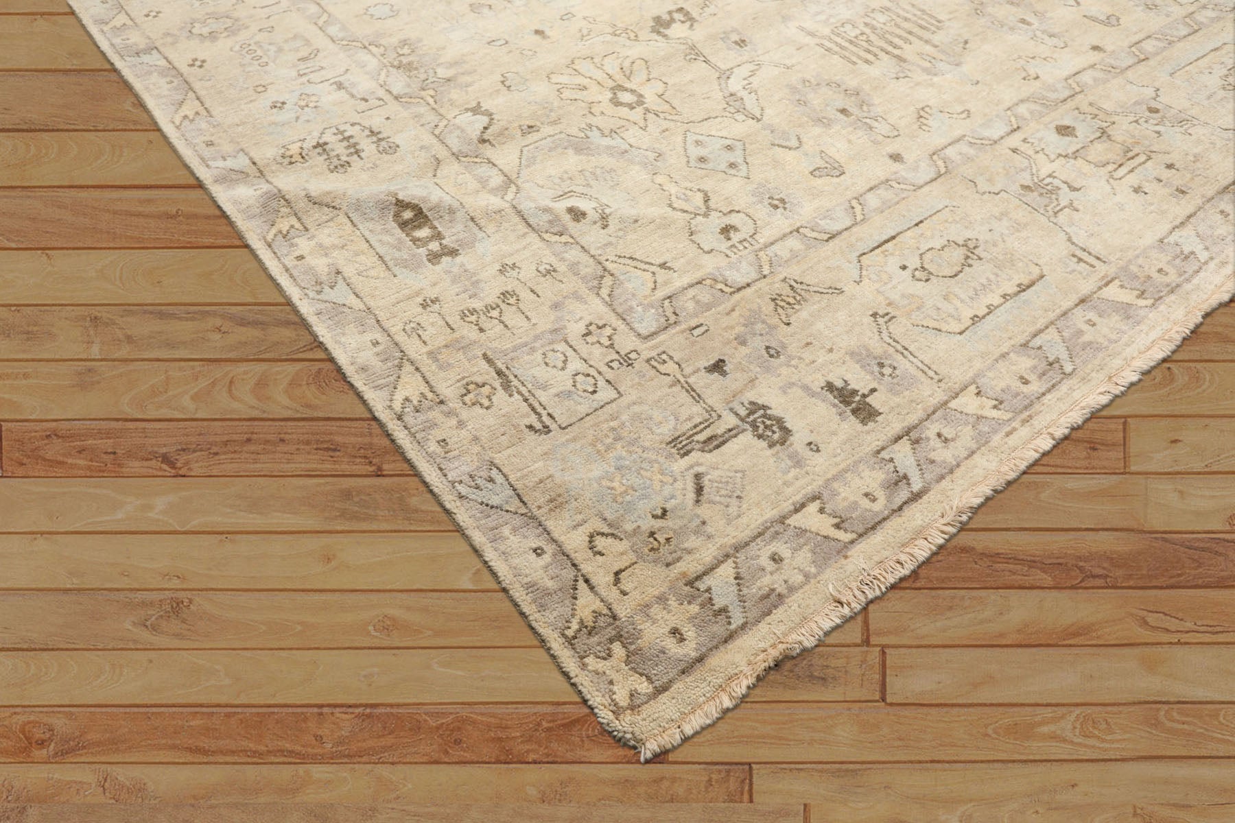 8x10 Beige, Gray, Taupe Color Hand Knotted Oushak Wool Transitional Oriental Rug