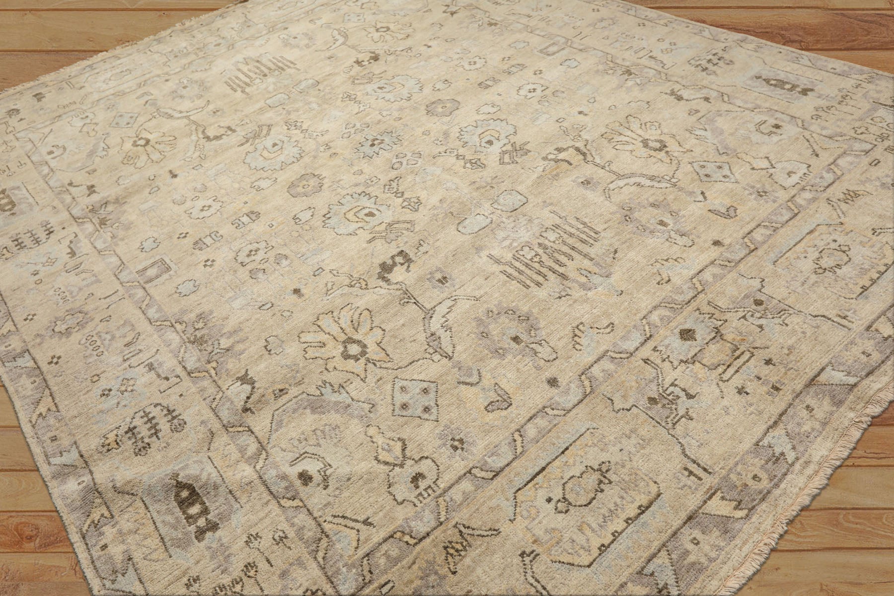 8x10 Beige, Gray, Taupe Color Hand Knotted Oushak Wool Transitional Oriental Rug
