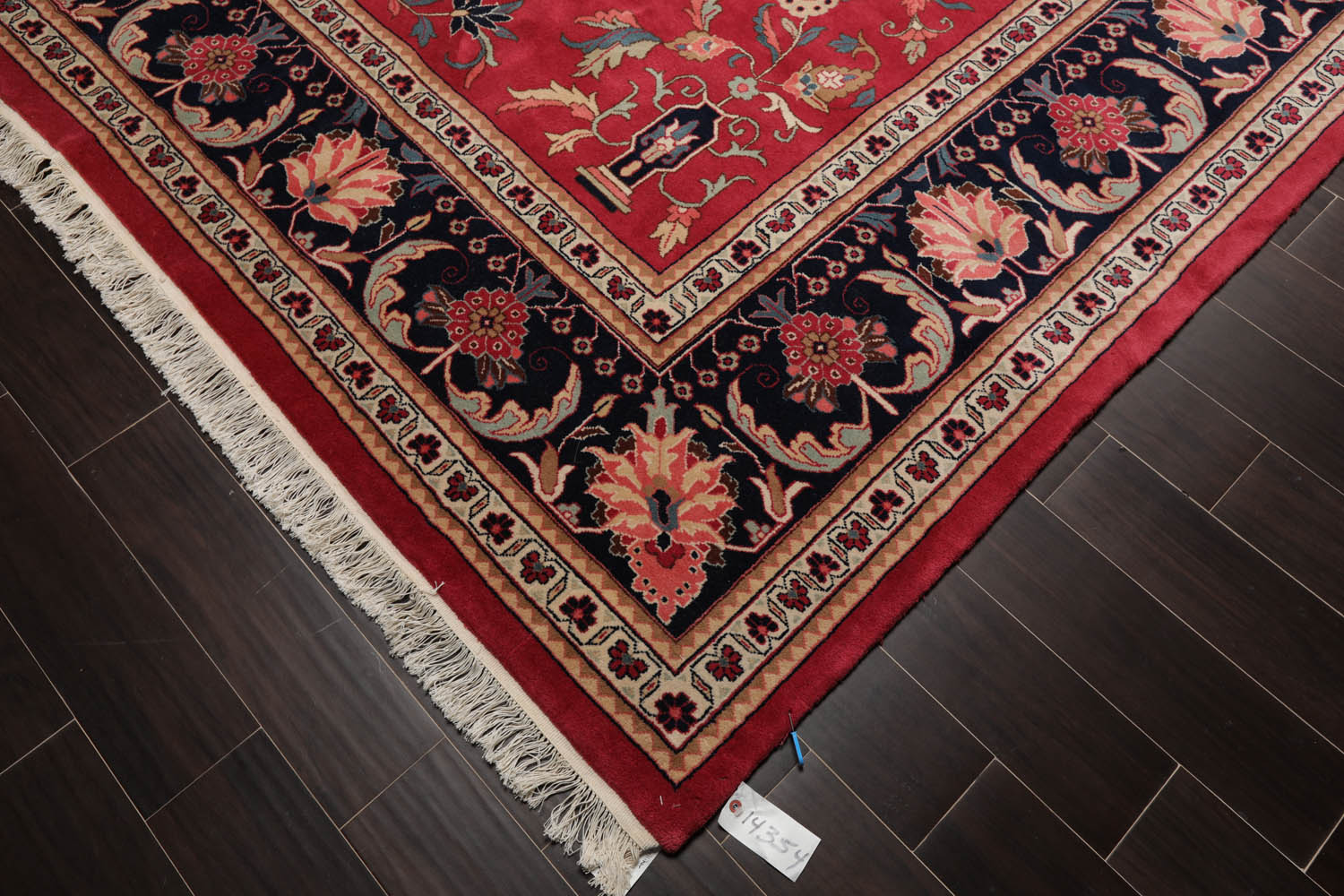 Palace Rose, Midnight Blue, Ivory Color Hand Knotted All-Over 100% Wool Traditional Oriental Rug
