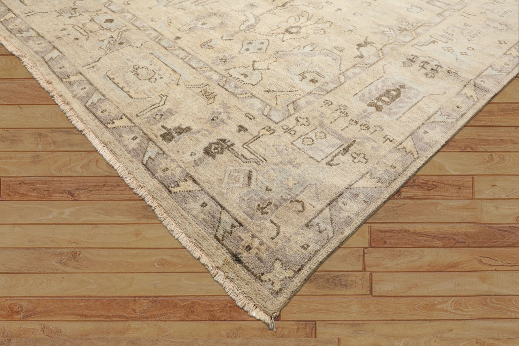 8x10 Beige, Gray, Taupe Color Hand Knotted Oushak Wool Transitional Oriental Rug
