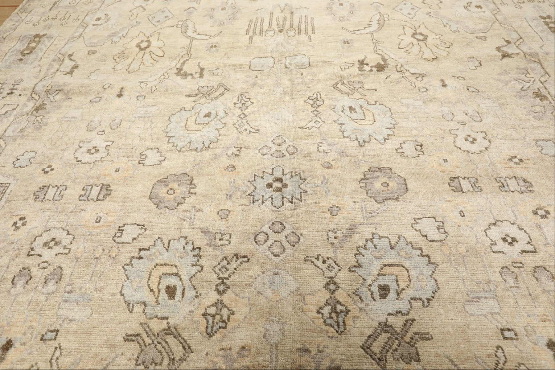 8x10 Beige, Gray, Taupe Color Hand Knotted Oushak Wool Transitional Oriental Rug