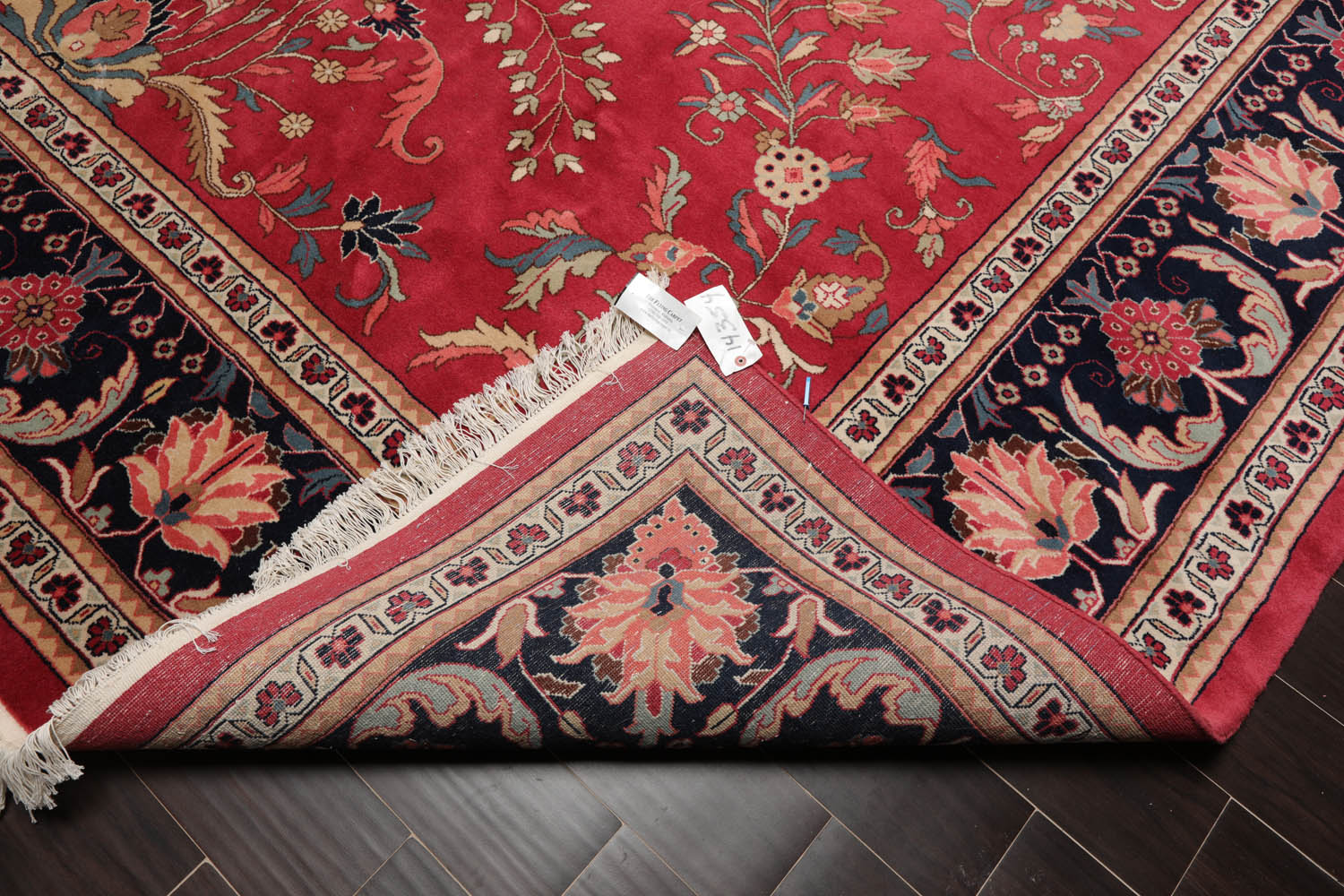 Palace Rose, Midnight Blue, Ivory Color Hand Knotted All-Over 100% Wool Traditional Oriental Rug