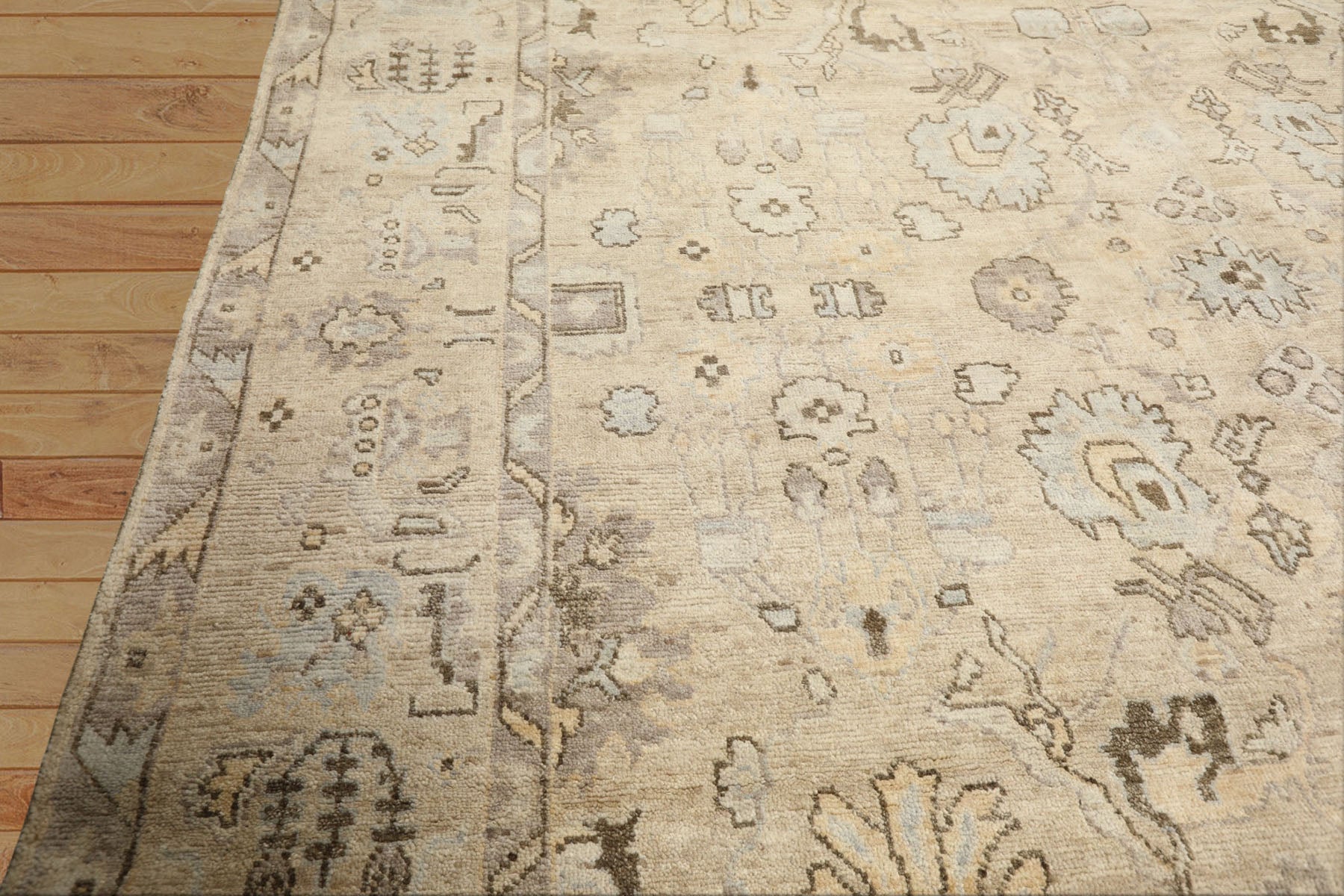 8x10 Beige, Gray, Taupe Color Hand Knotted Oushak Wool Transitional Oriental Rug
