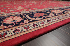 Palace Rose, Midnight Blue, Ivory Color Hand Knotted All-Over 100% Wool Traditional Oriental Rug