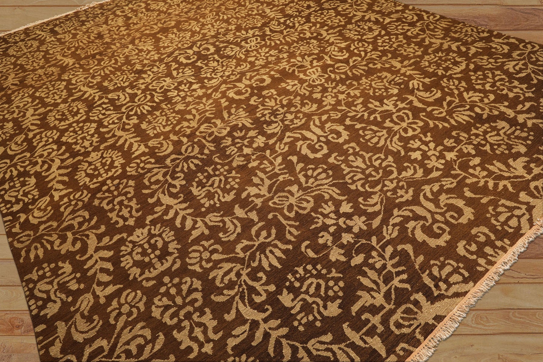 9x12 Caramel, Gold, Color Hand Knotted Soumak Wool Transitional Oriental Rug