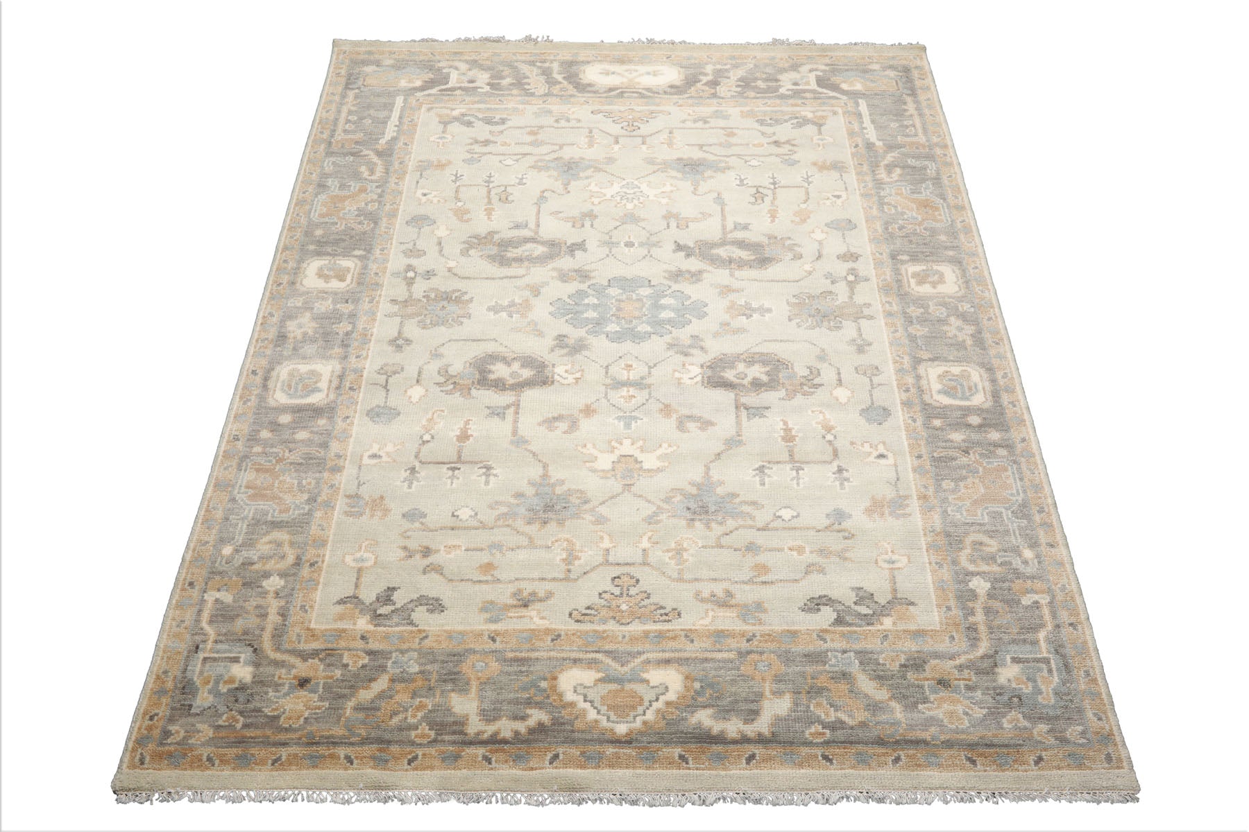 8x10 Gray, Beige, Tan Color Hand Knotted Turkish Oushak 100% Wool Traditional Oriental Rug