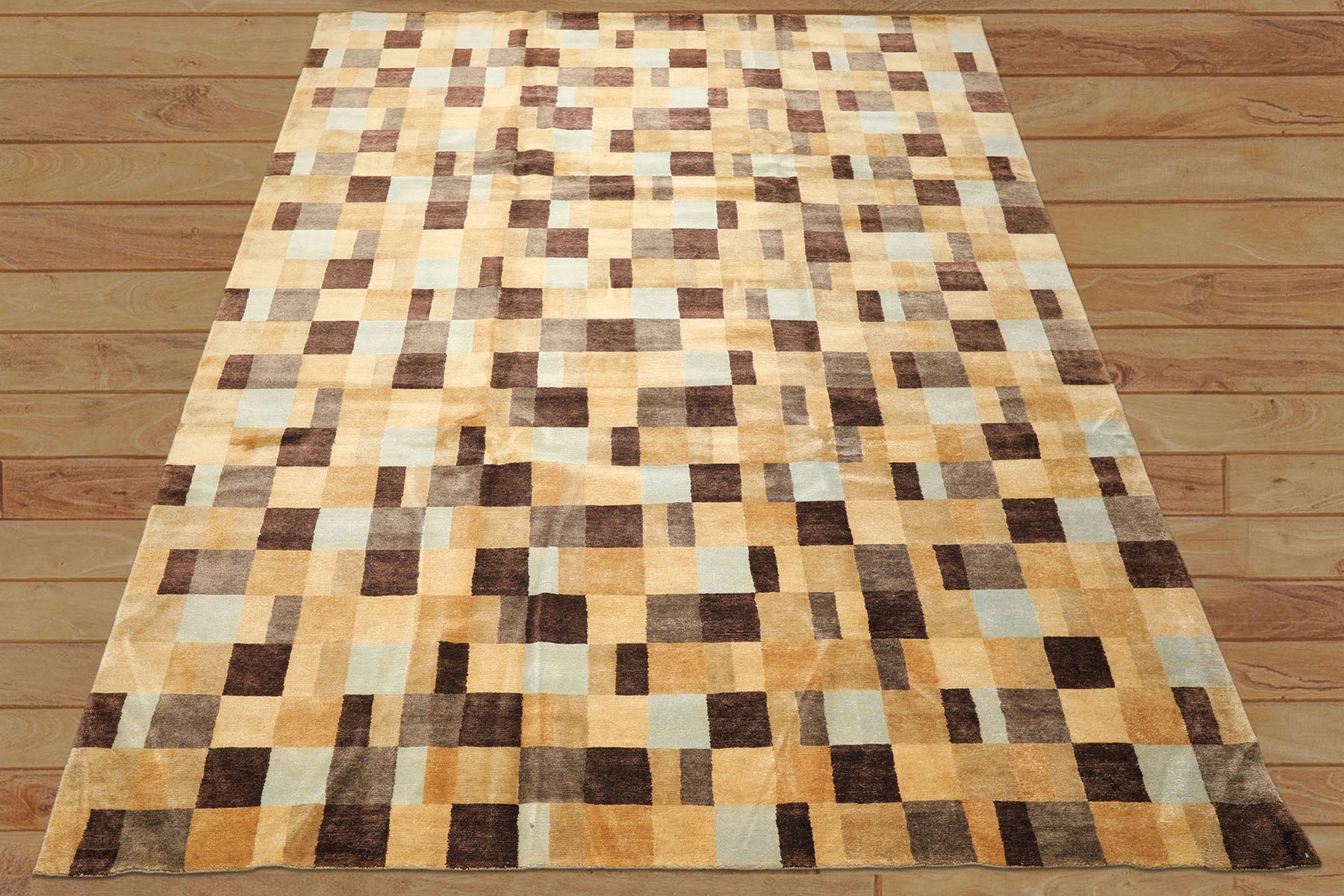 9x12 Light Gold, Brown, Seafoam Color Hand Knotted Tibetan Wool Modern & Contemporary Oriental Rug
