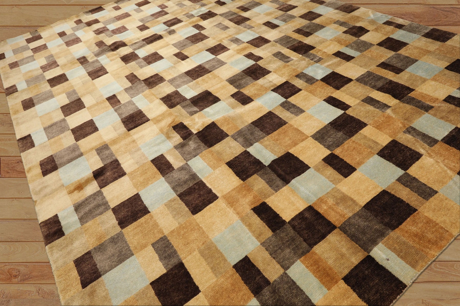 9x12 Light Gold, Brown, Seafoam Color Hand Knotted Tibetan Wool Modern & Contemporary Oriental Rug