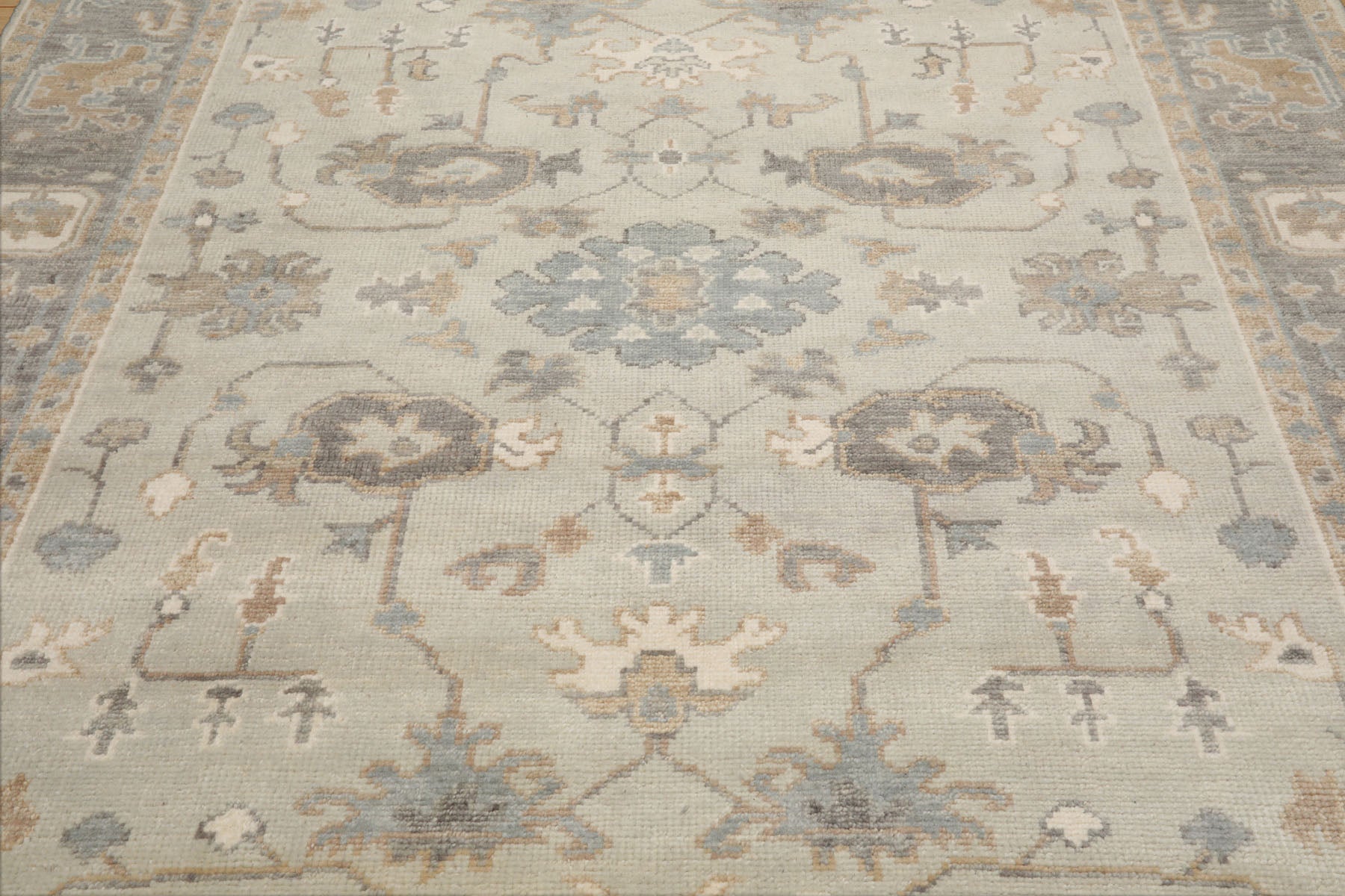 8x10 Gray, Beige, Tan Color Hand Knotted Turkish Oushak 100% Wool Traditional Oriental Rug