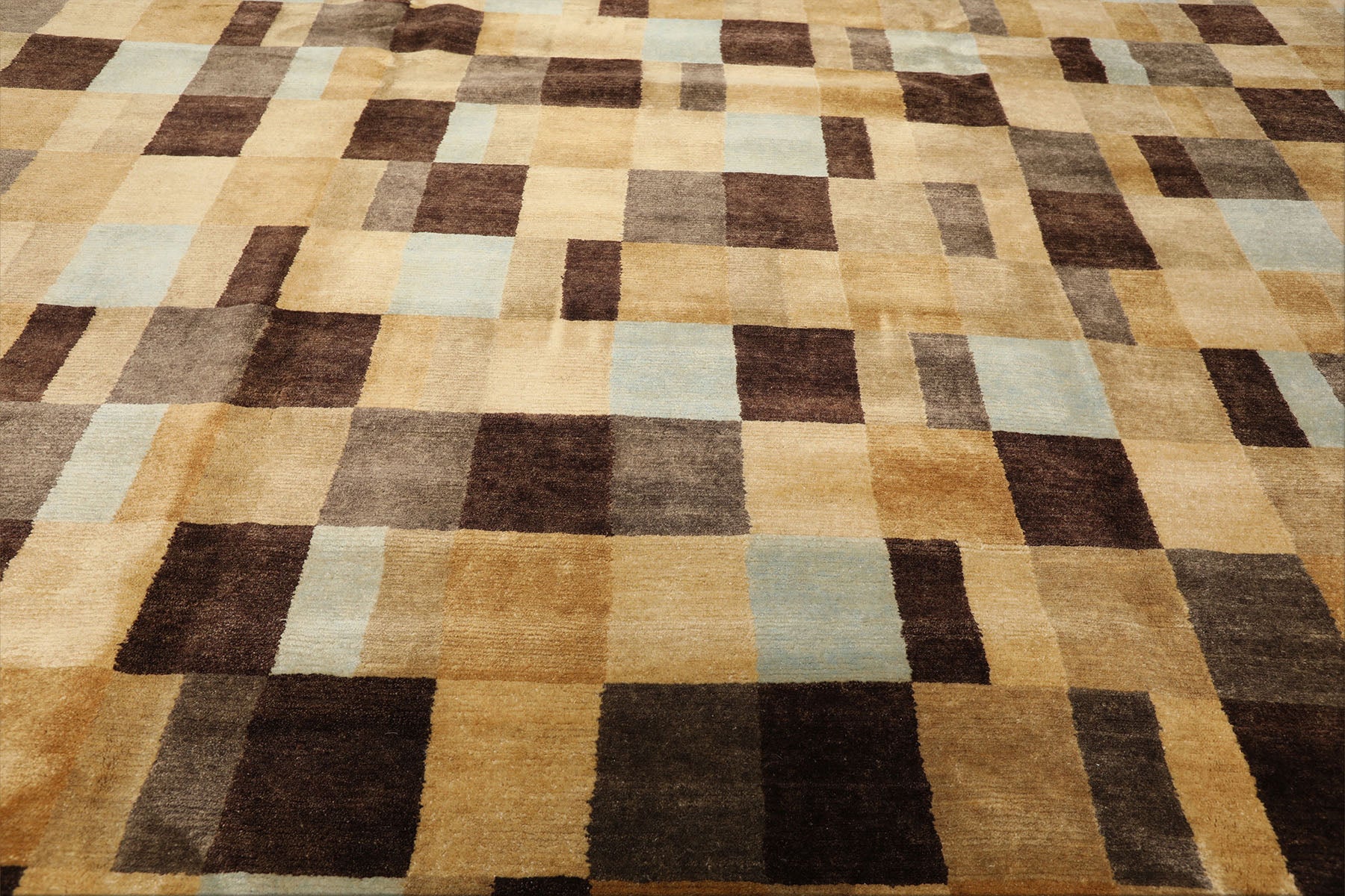 9x12 Light Gold, Brown, Seafoam Color Hand Knotted Tibetan Wool Modern & Contemporary Oriental Rug