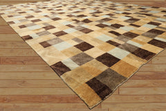 9x12 Light Gold, Brown, Seafoam Color Hand Knotted Tibetan Wool Modern & Contemporary Oriental Rug