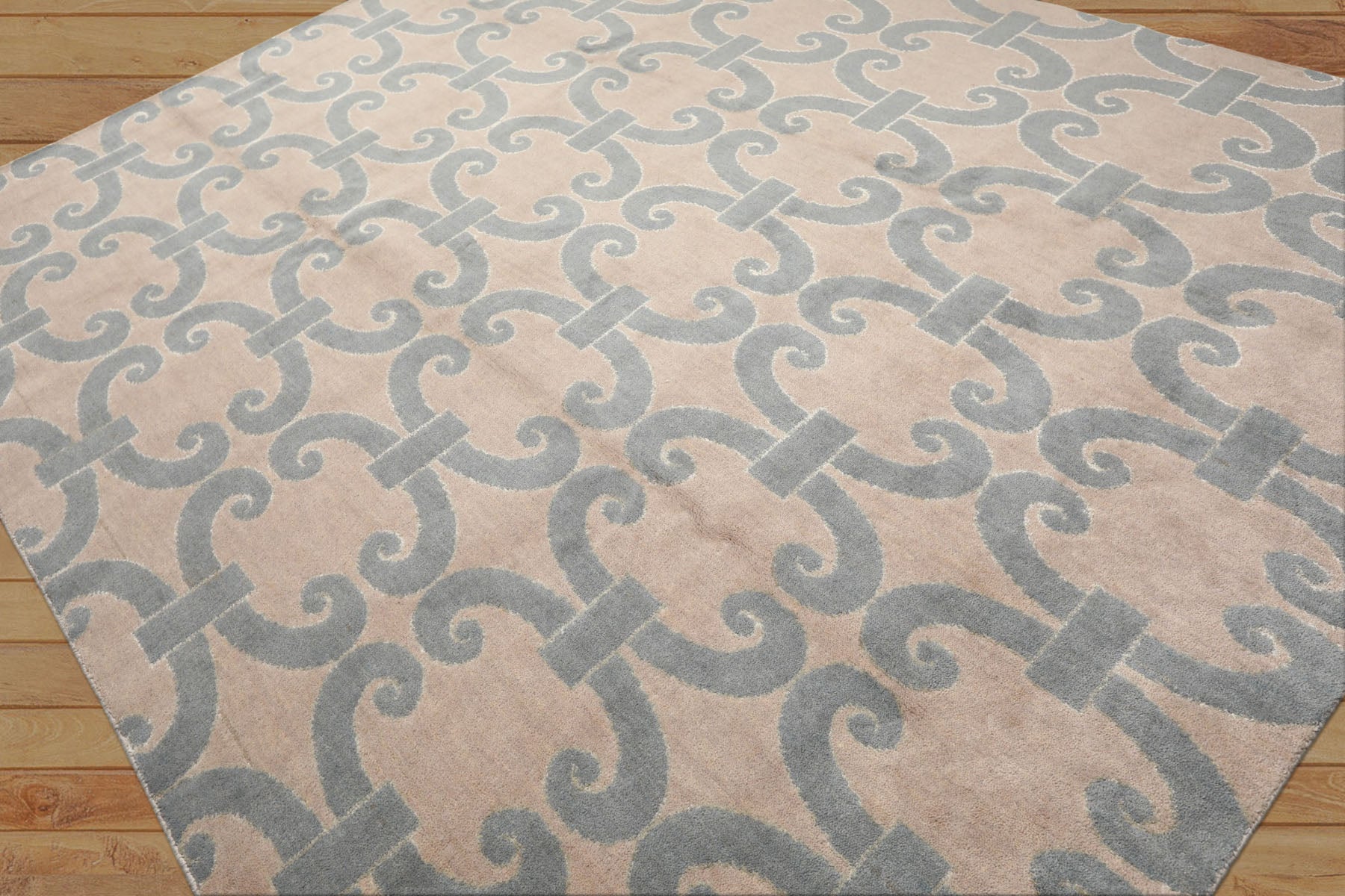 8x10 Gray, Aqua, Color Hand Loomed Tibetan Wool & Bamboo Silk Modern & Contemporary Oriental Rug