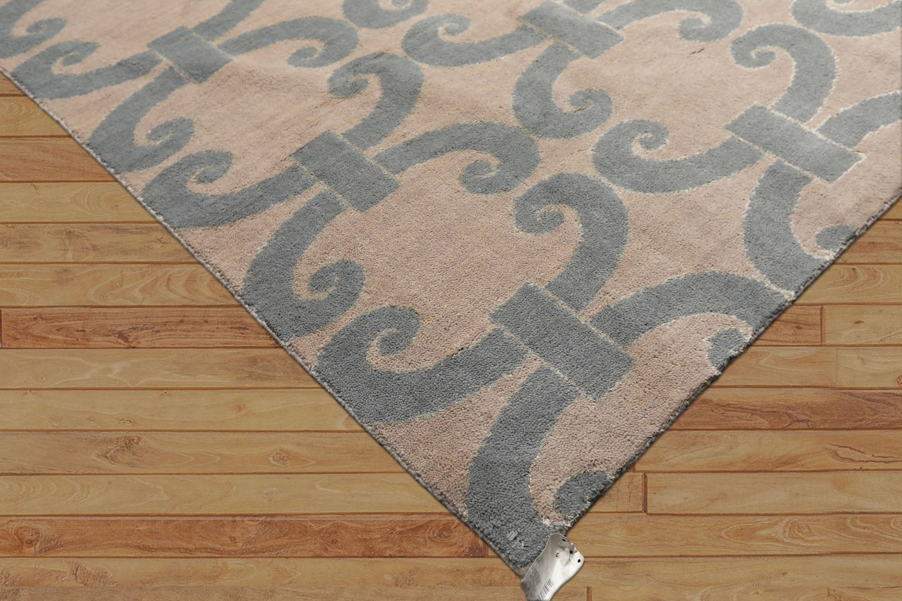 8x10 Gray, Aqua, Color Hand Loomed Tibetan Wool & Bamboo Silk Modern & Contemporary Oriental Rug