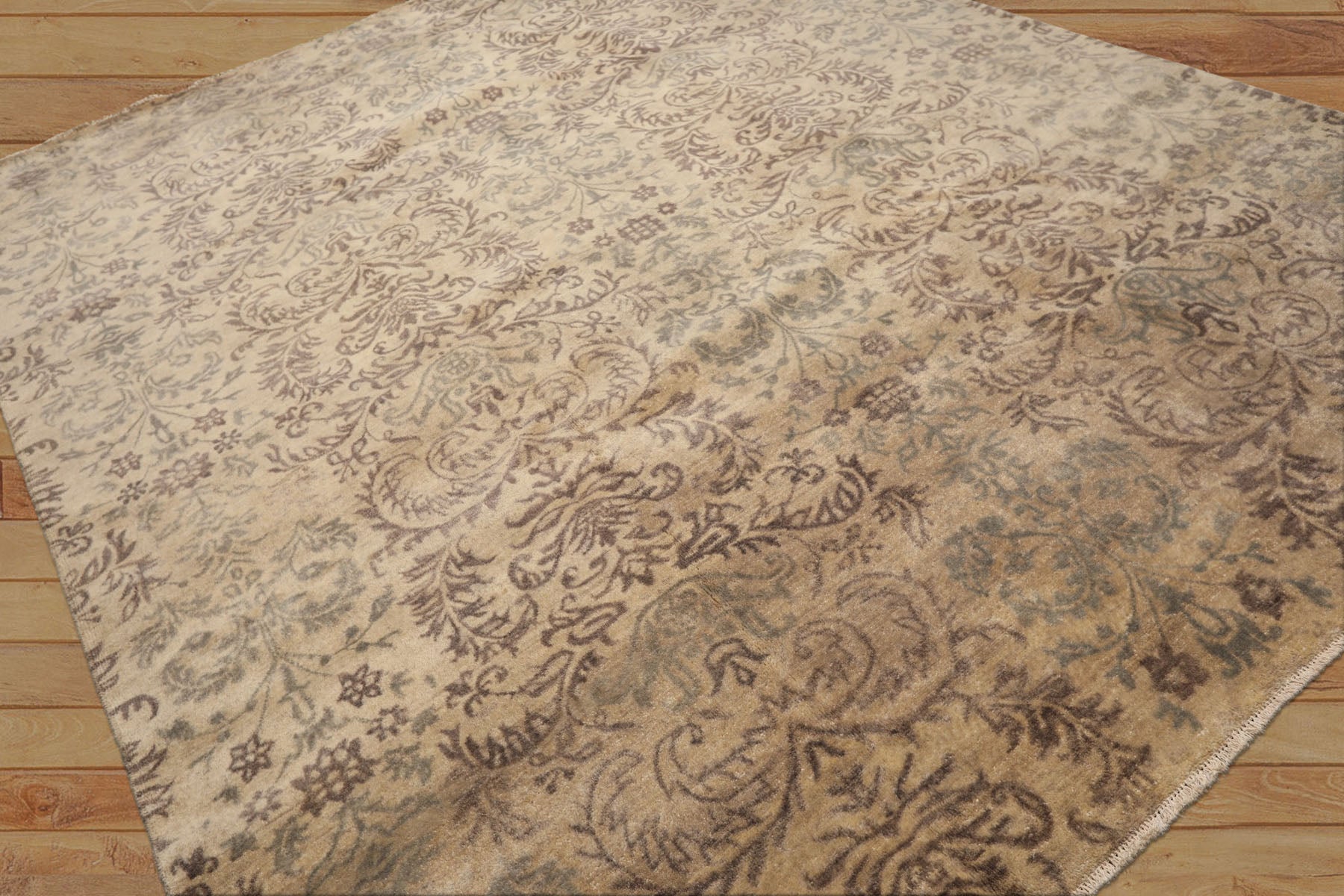 8x10 Beige, Taupe, Slate Color Hand Knotted Oushak Wool Transitional Oriental Rug