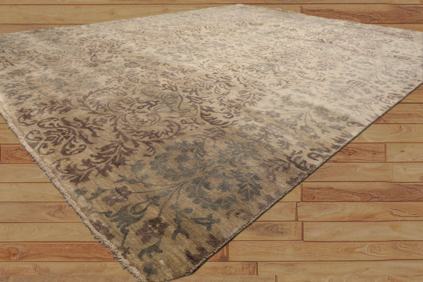 8x10 Beige, Taupe, Slate Color Hand Knotted Oushak Wool Transitional Oriental Rug