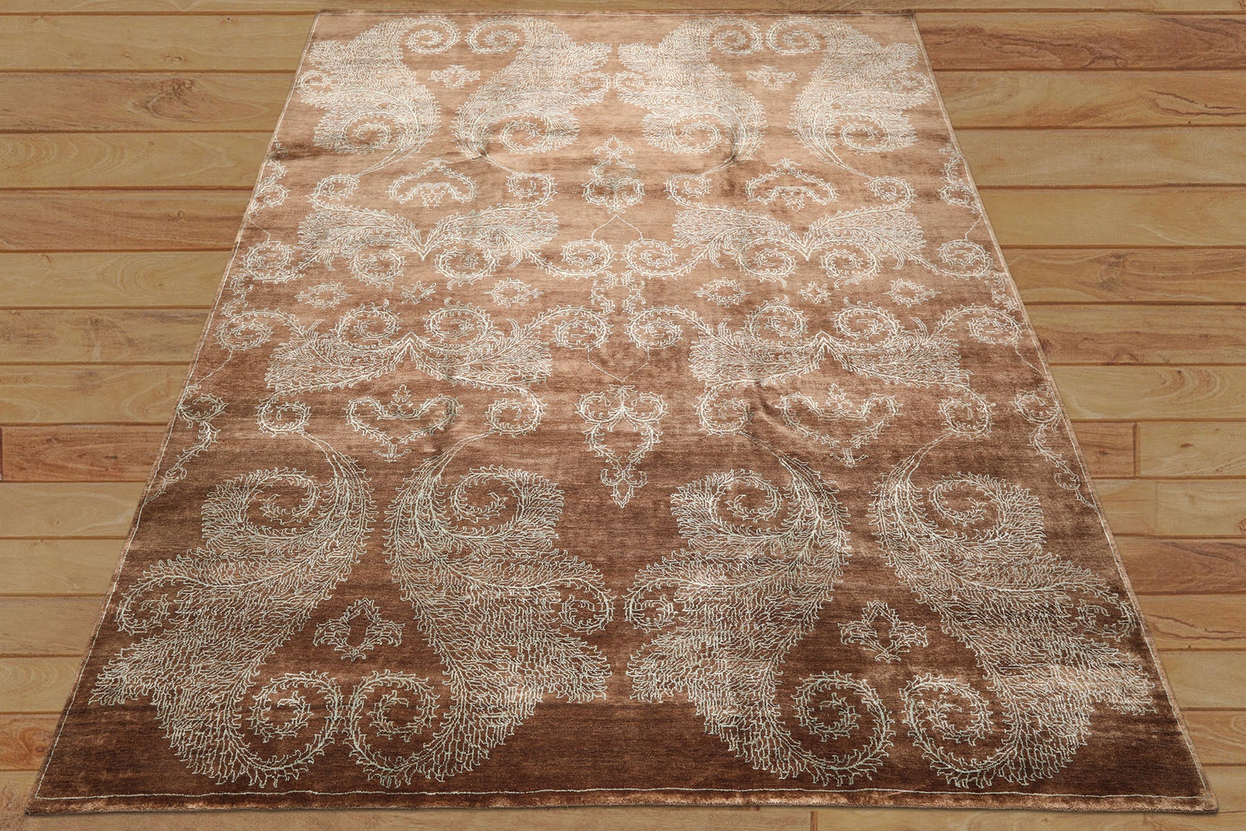 Multi Size Mocha Aqua Color Hand Knotted Tibetan Wool & silk Transitional Oriental Rug