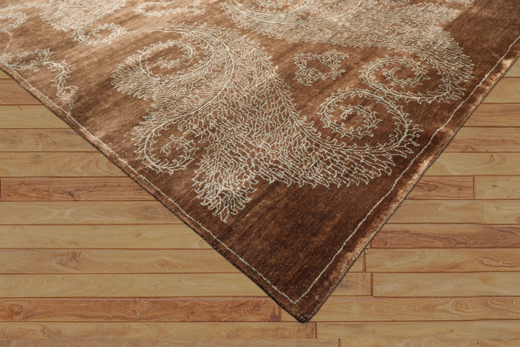 Multi Size Mocha Aqua Color Hand Knotted Tibetan Wool & silk Transitional Oriental Rug