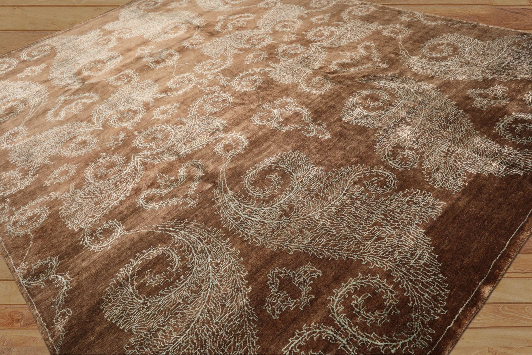 Multi Size Mocha Aqua Color Hand Knotted Tibetan Wool & silk Transitional Oriental Rug