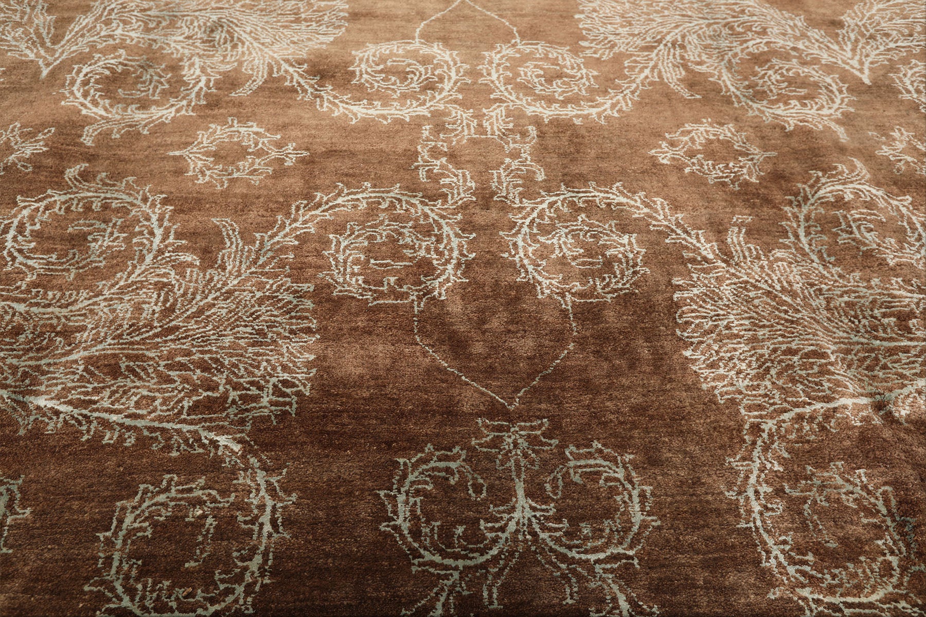Multi Size Mocha Aqua Color Hand Knotted Tibetan Wool & silk Transitional Oriental Rug