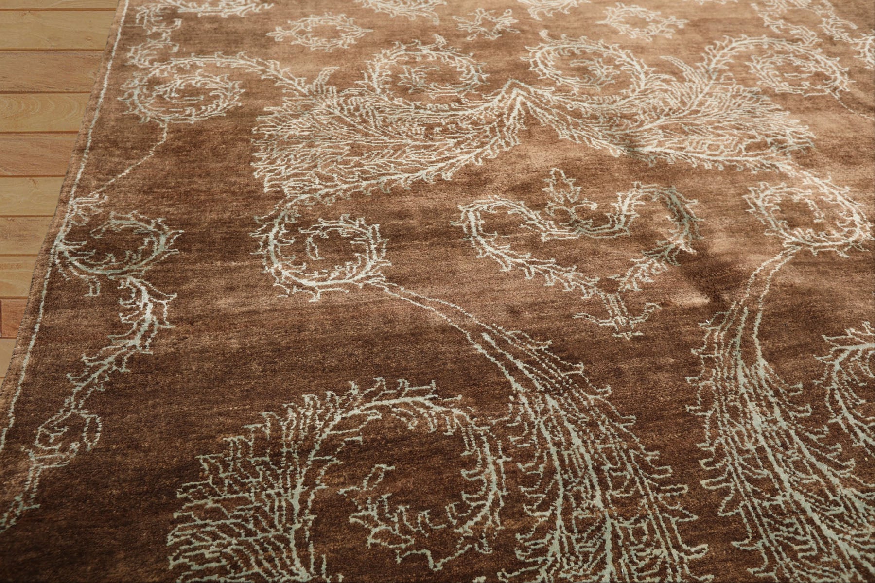 Multi Size Mocha Aqua Color Hand Knotted Tibetan Wool & silk Transitional Oriental Rug