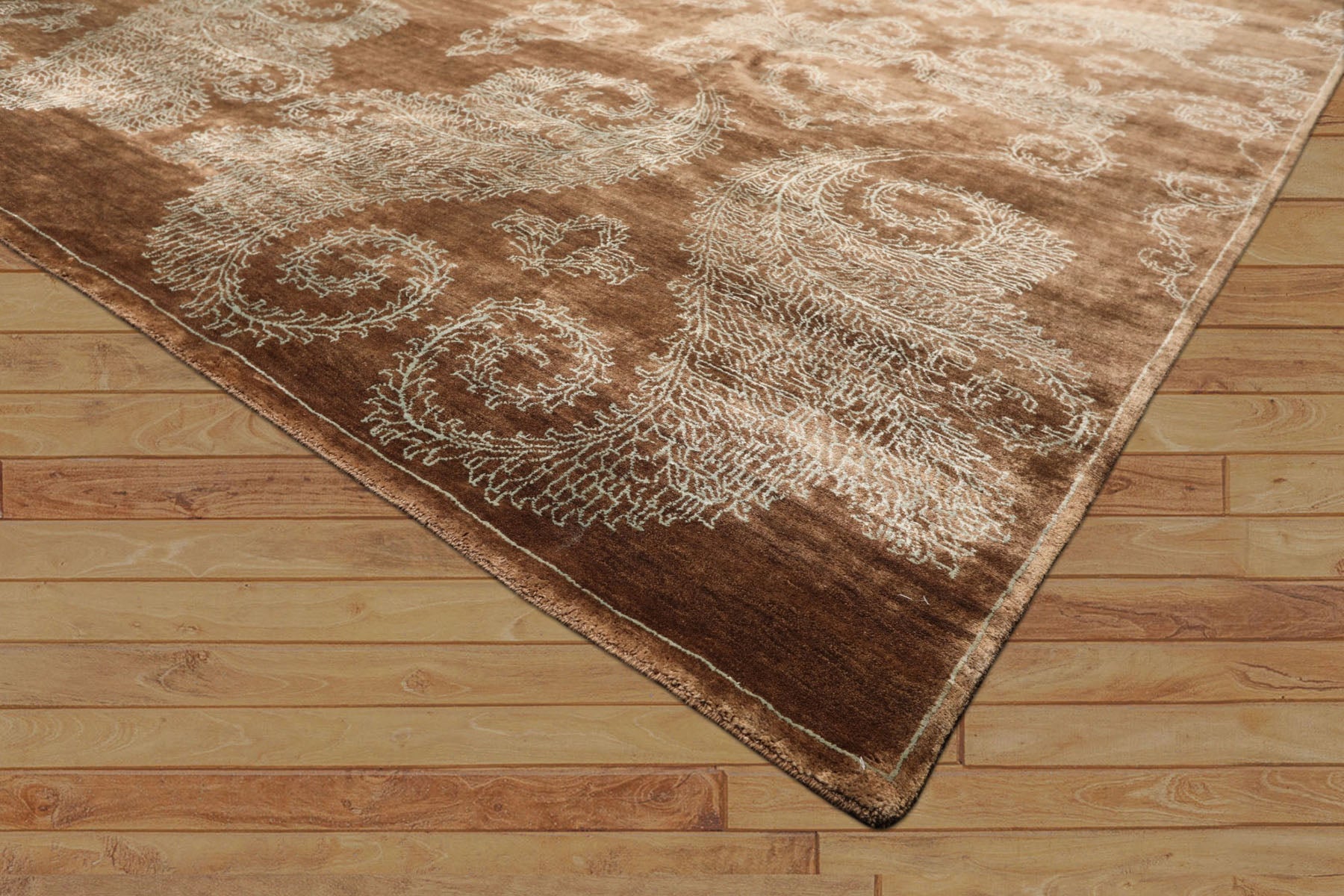 Multi Size Mocha Aqua Color Hand Knotted Tibetan Wool & silk Transitional Oriental Rug