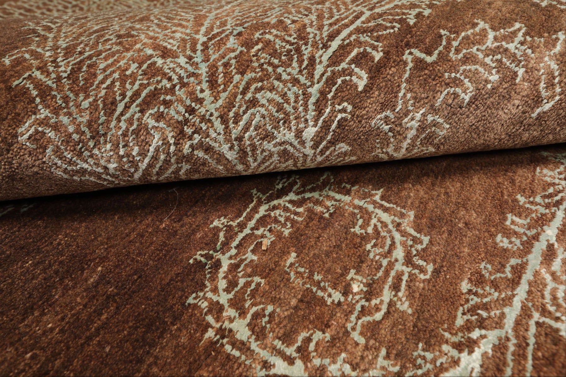 Multi Size Mocha Aqua Color Hand Knotted Tibetan Wool & silk Transitional Oriental Rug