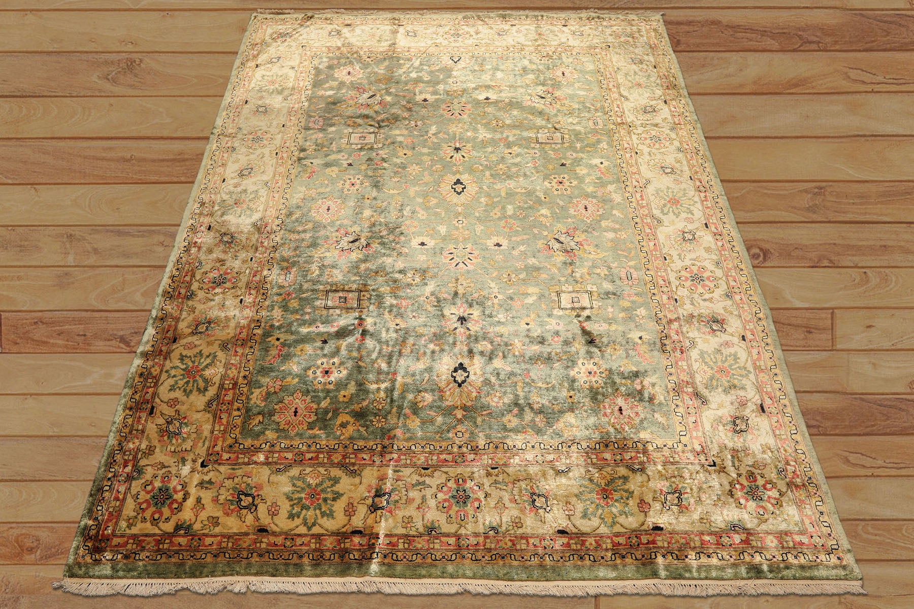 9x12 Sage, Beige, Rose Color Hand Knotted Oushak 100% Bamboo Silk Traditional Oriental Rug