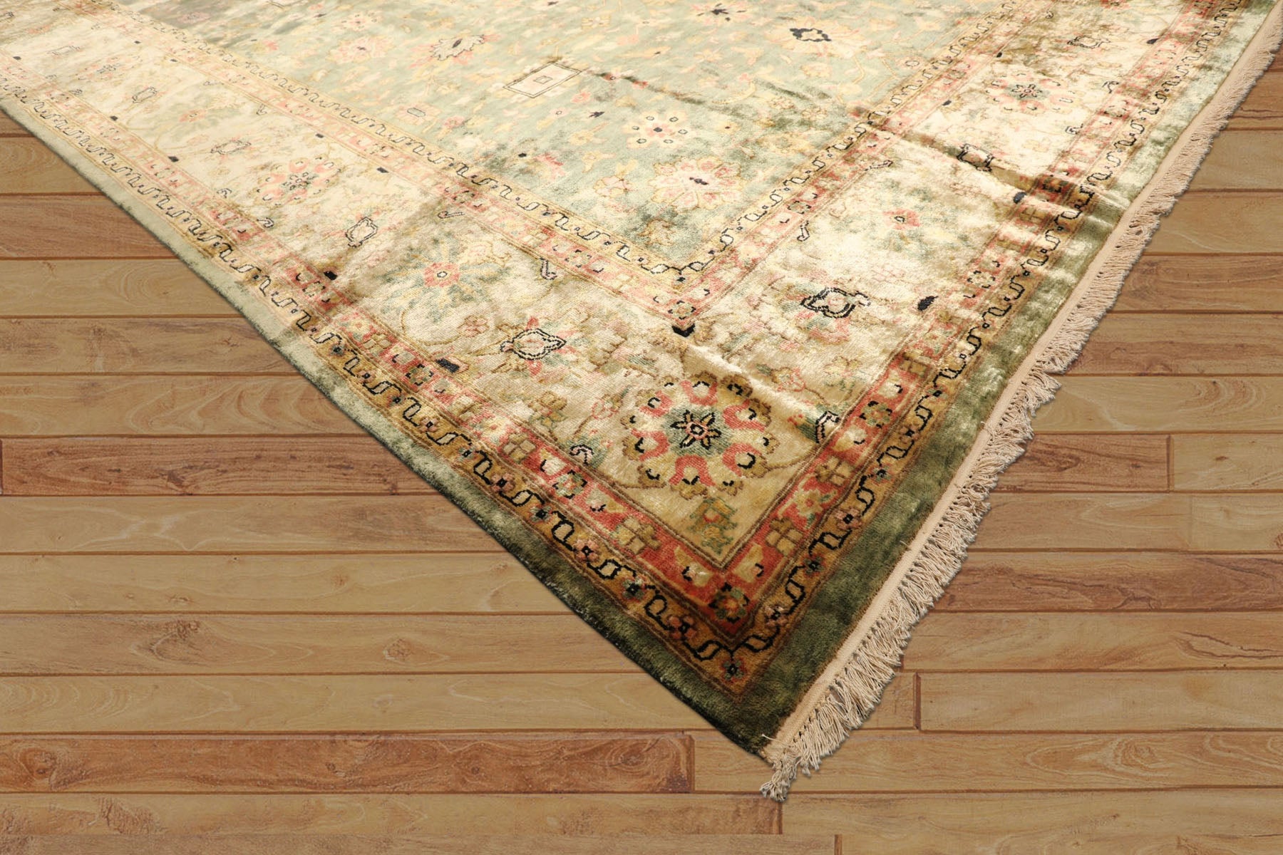 9x12 Sage, Beige, Rose Color Hand Knotted Oushak 100% Bamboo Silk Traditional Oriental Rug