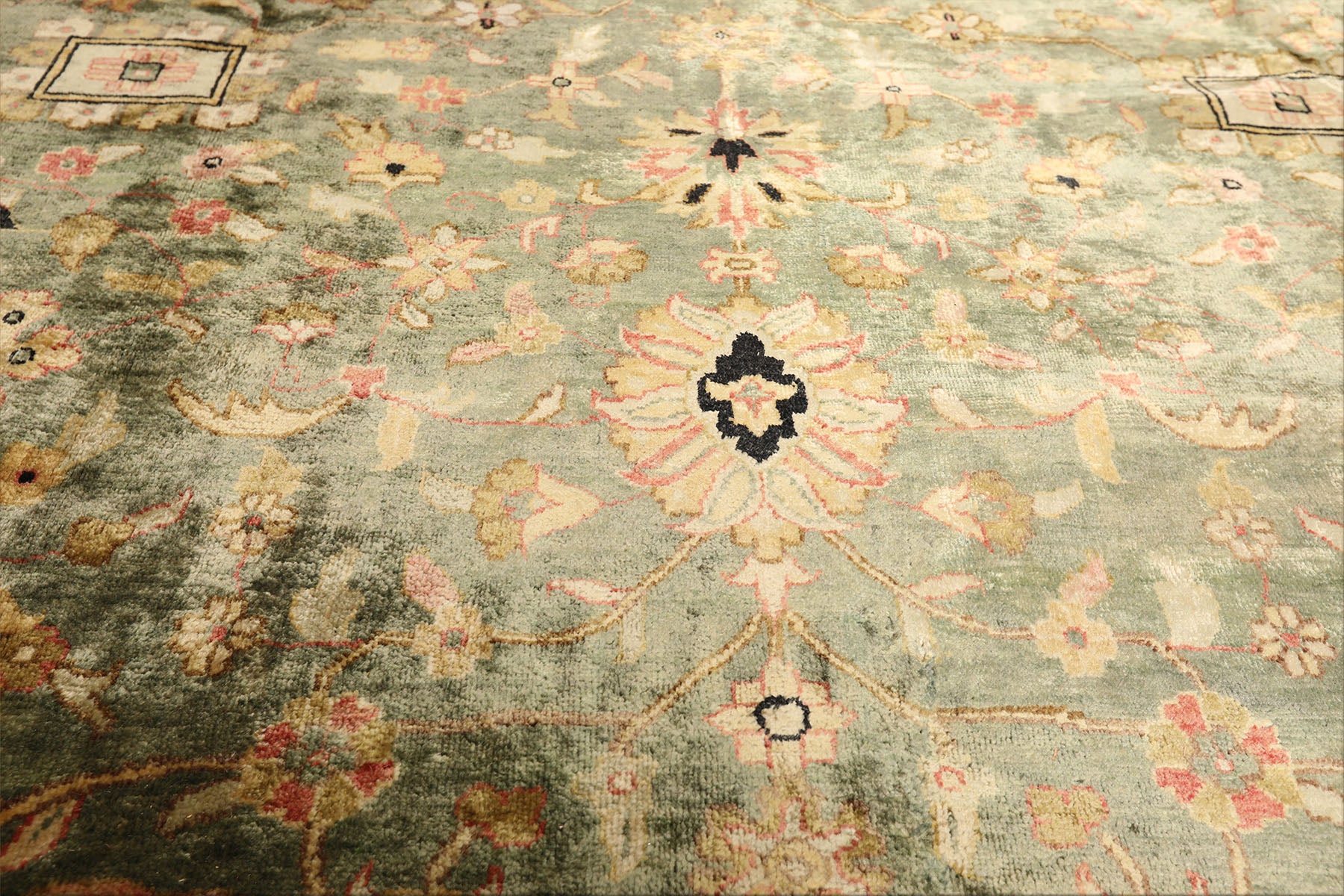 9x12 Sage, Beige, Rose Color Hand Knotted Oushak 100% Bamboo Silk Traditional Oriental Rug