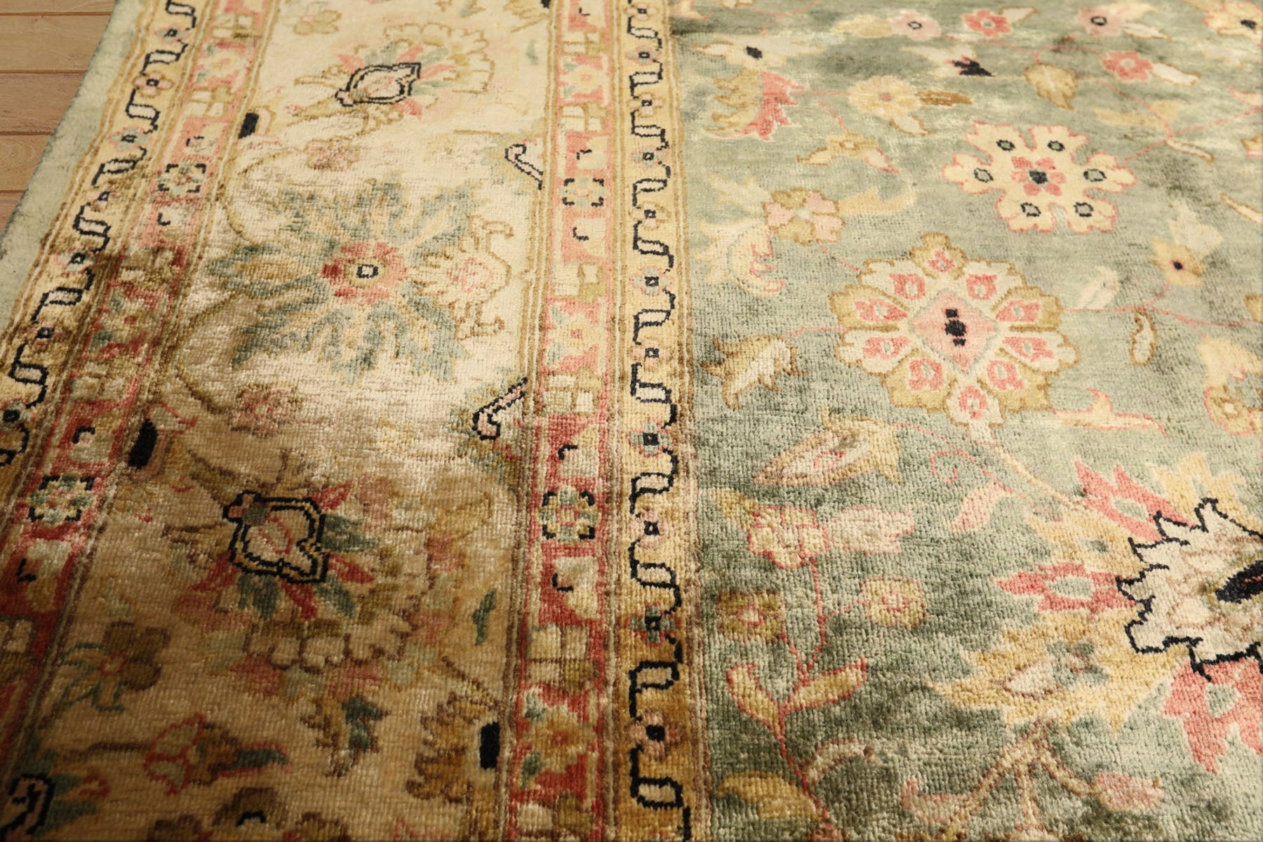 9x12 Sage, Beige, Rose Color Hand Knotted Oushak 100% Bamboo Silk Traditional Oriental Rug