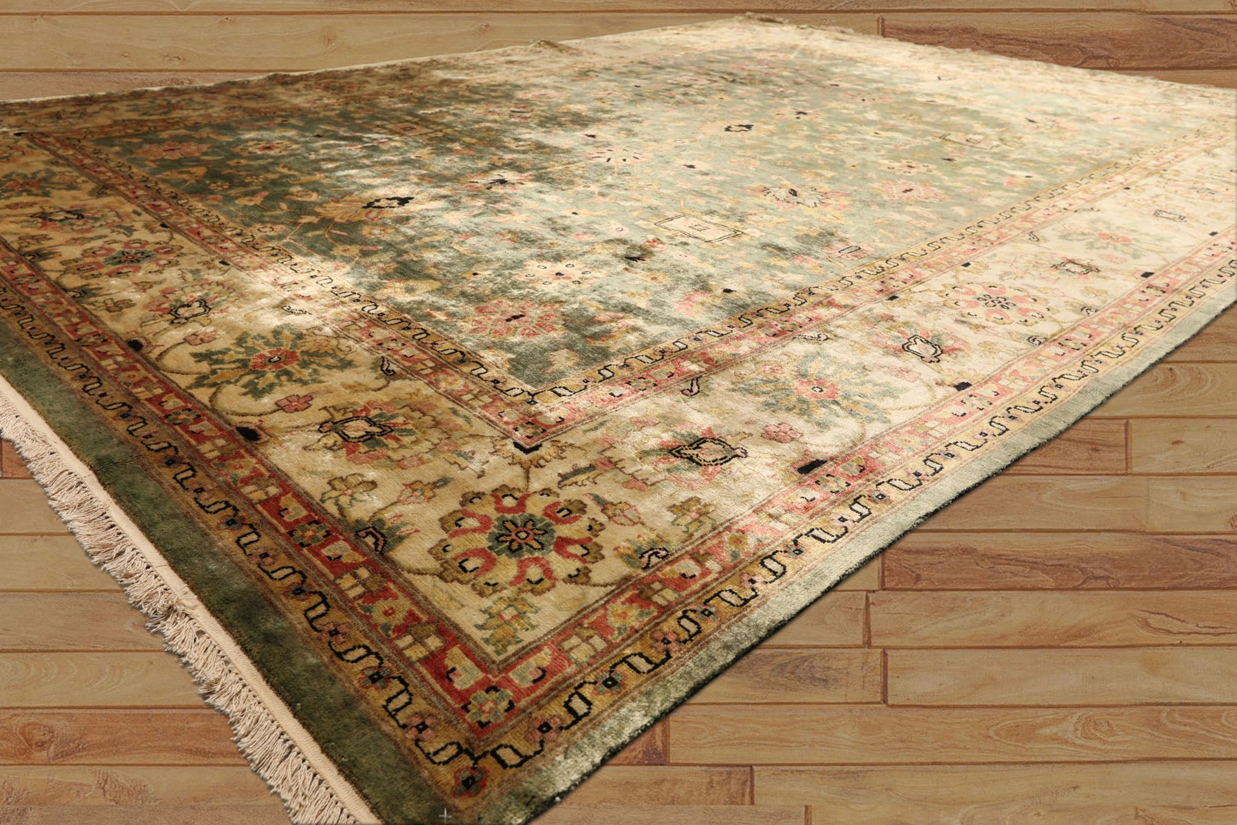 9x12 Sage, Beige, Rose Color Hand Knotted Oushak 100% Bamboo Silk Traditional Oriental Rug