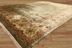9x12 Sage, Beige, Rose Color Hand Knotted Oushak 100% Bamboo Silk Traditional Oriental Rug