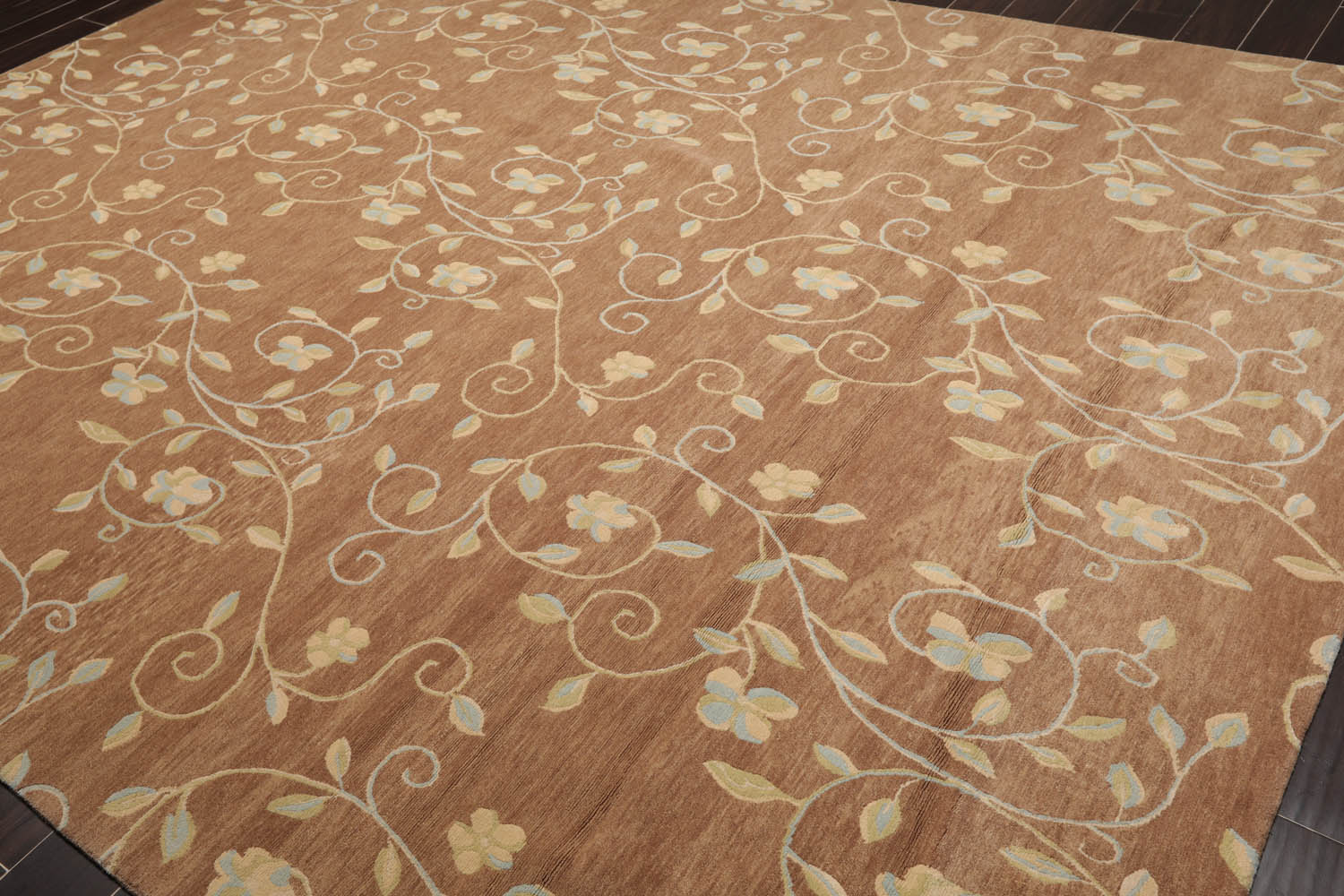 9x12 Brown, Beige, Blue Color Hand Knotted All-Over 100% Wool Transitional Oriental Rug