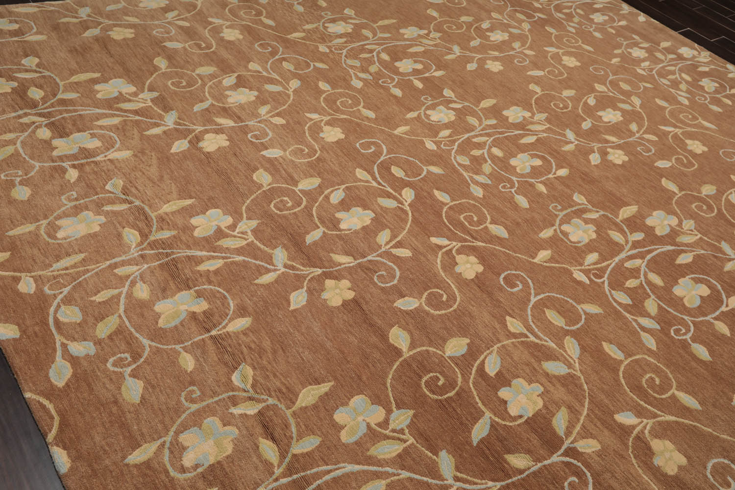 9x12 Brown, Beige, Blue Color Hand Knotted All-Over 100% Wool Transitional Oriental Rug