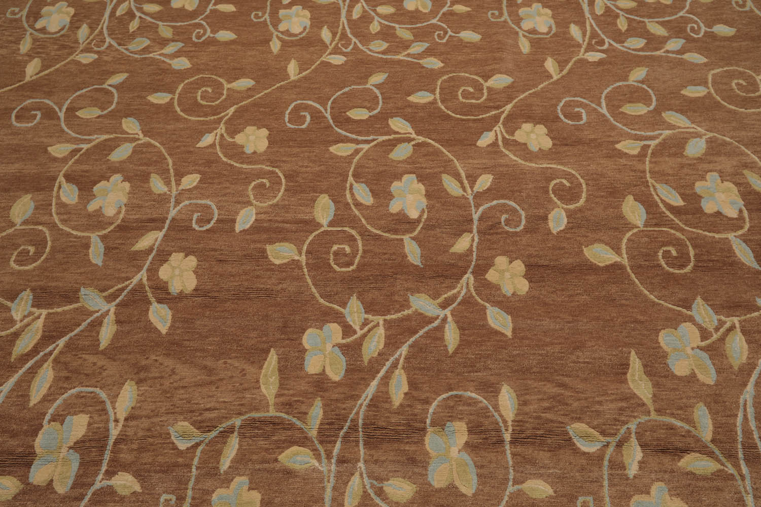 9x12 Brown, Beige, Blue Color Hand Knotted All-Over 100% Wool Transitional Oriental Rug