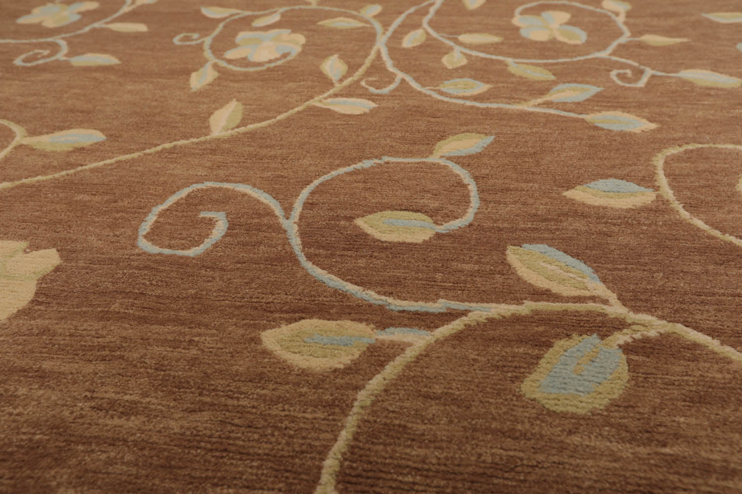 9x12 Brown, Beige, Blue Color Hand Knotted All-Over 100% Wool Transitional Oriental Rug