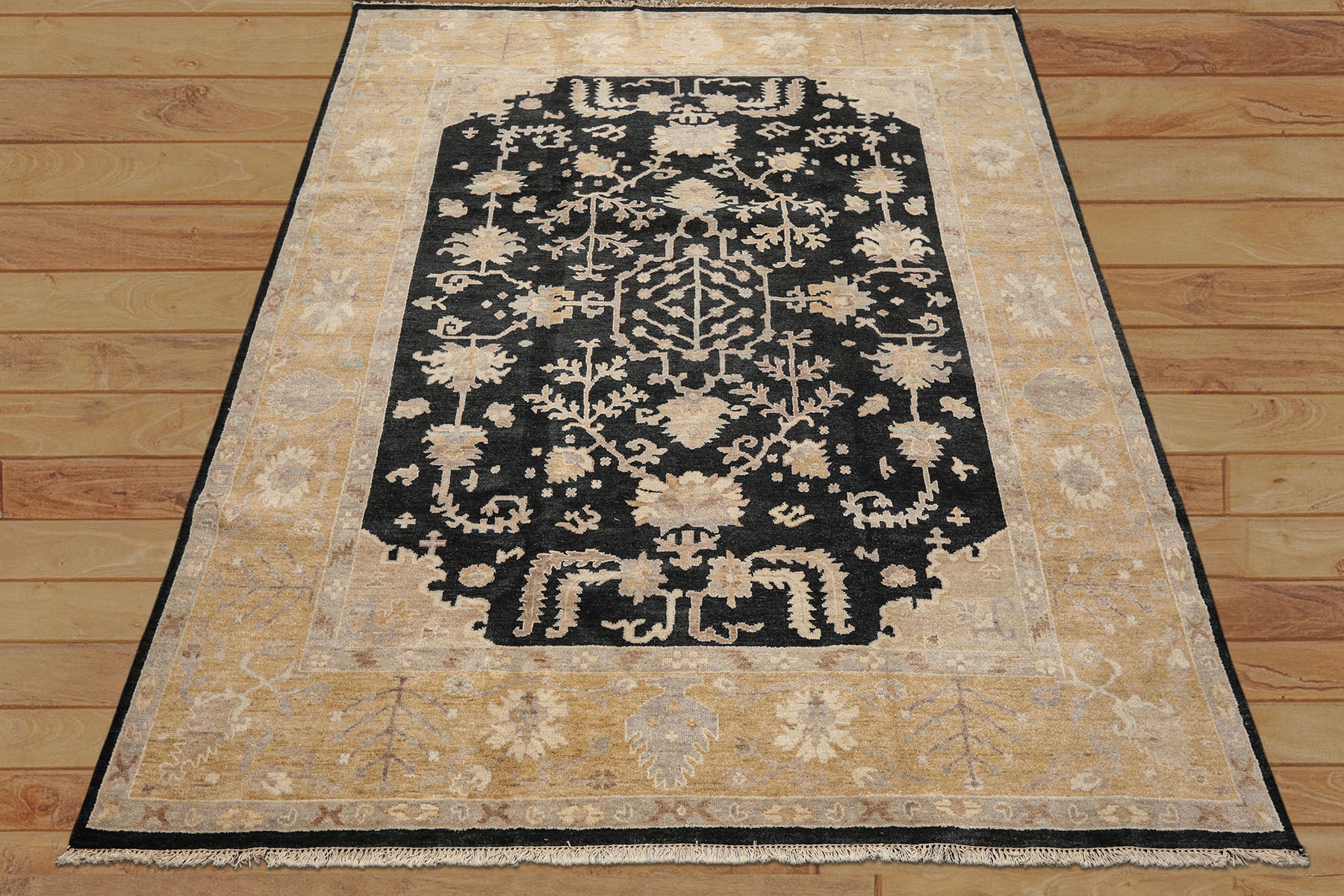 8x10 Black, Caramel, Taupe Color Hand Knotted Oushak Wool Traditional Oriental Rug
