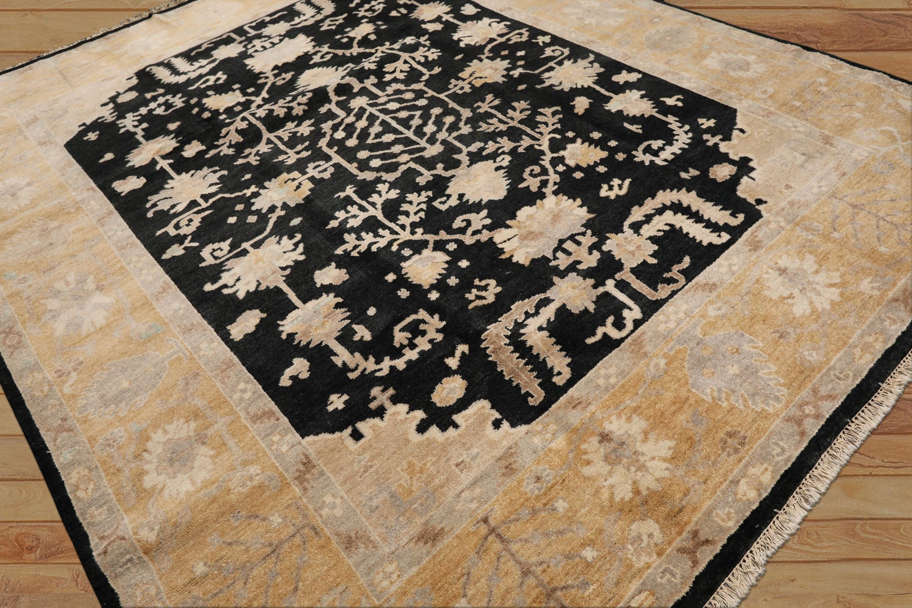 8x10 Black, Caramel, Taupe Color Hand Knotted Oushak Wool Traditional Oriental Rug